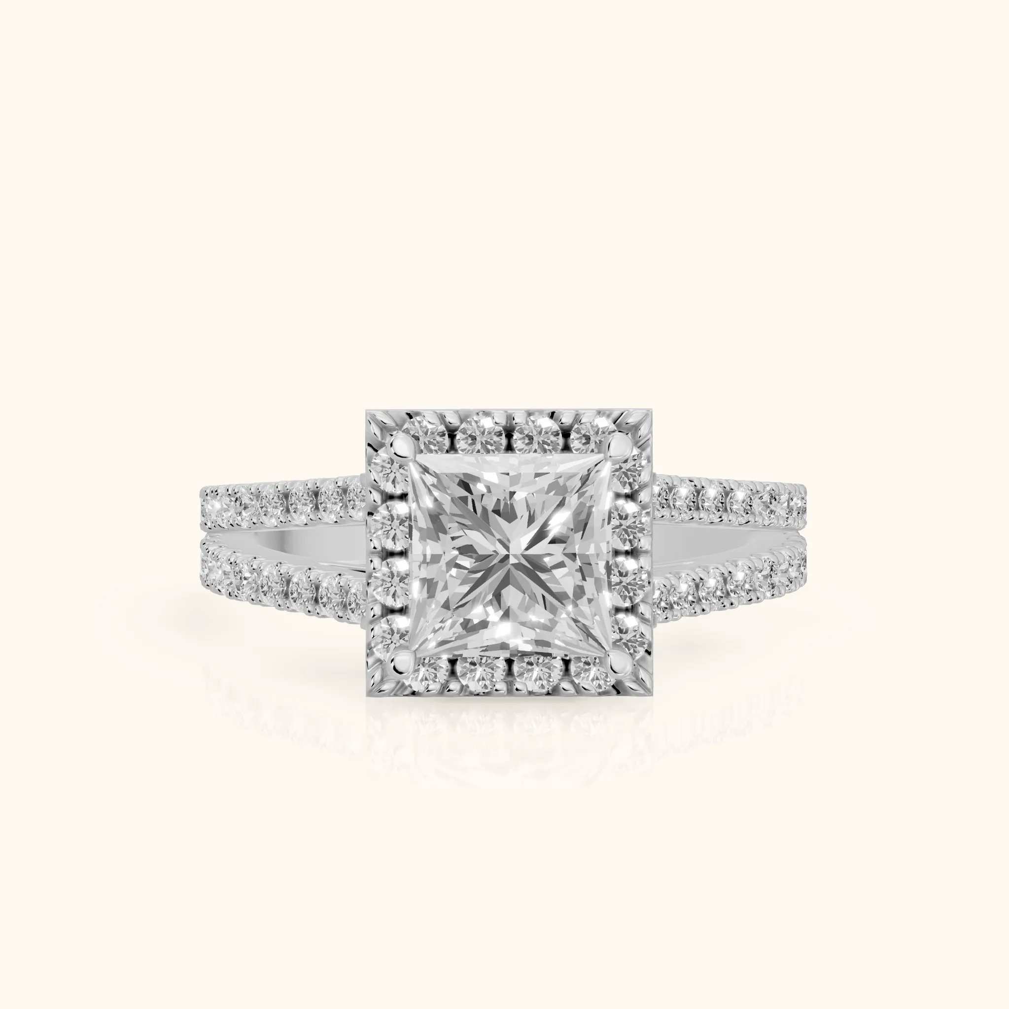 Kira Halo Split Shank Princess Diamond Engagement Ring in Silver — view 1
