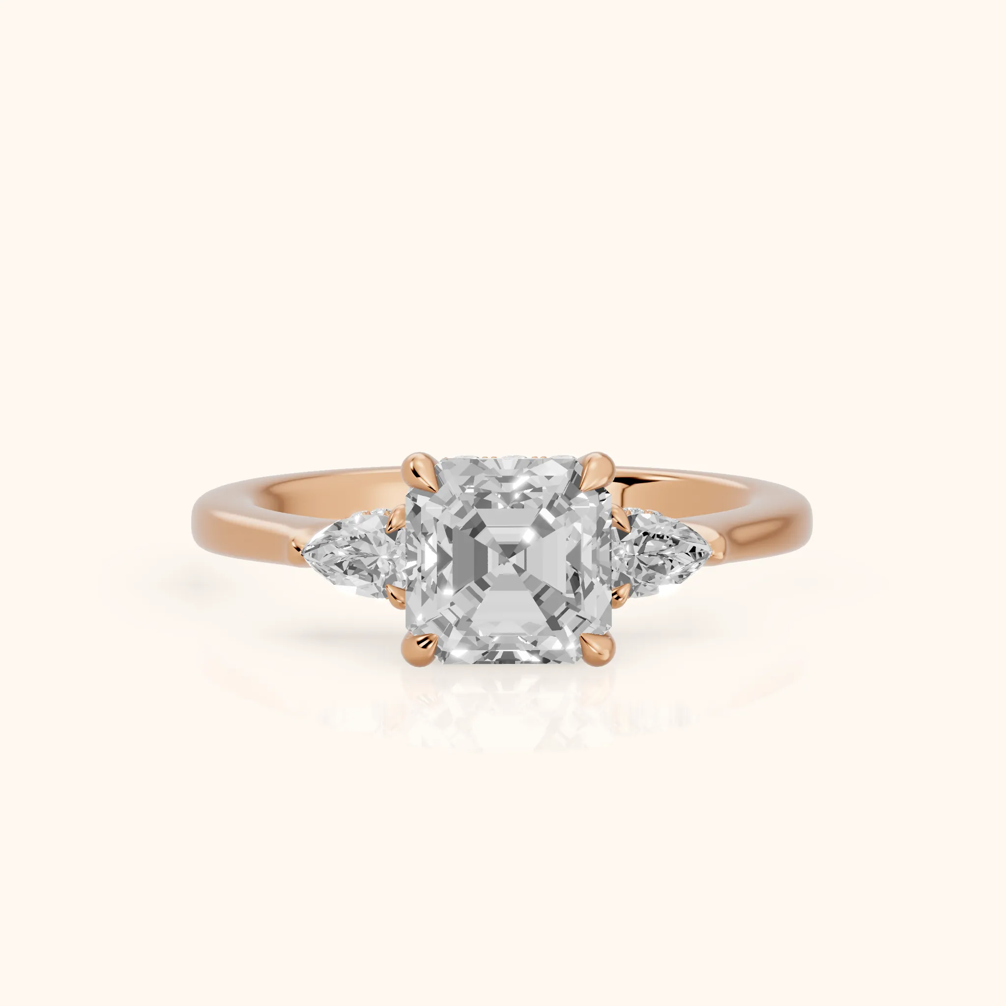 Leila Three-Stone Asscher Diamond Engagement Ring in Rose Gold — view 1