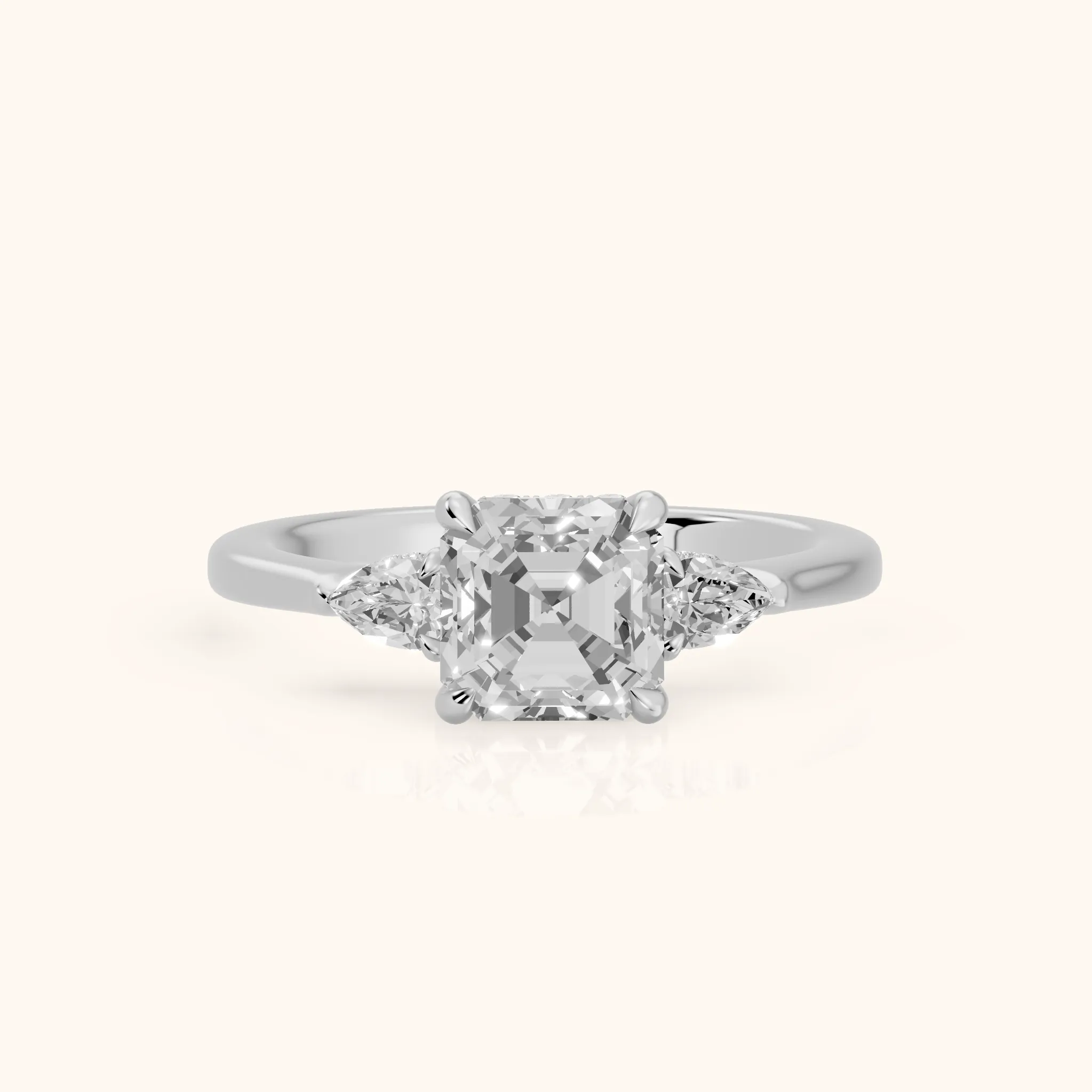 Leila Three-Stone Asscher Diamond Engagement Ring in Silver — view 1