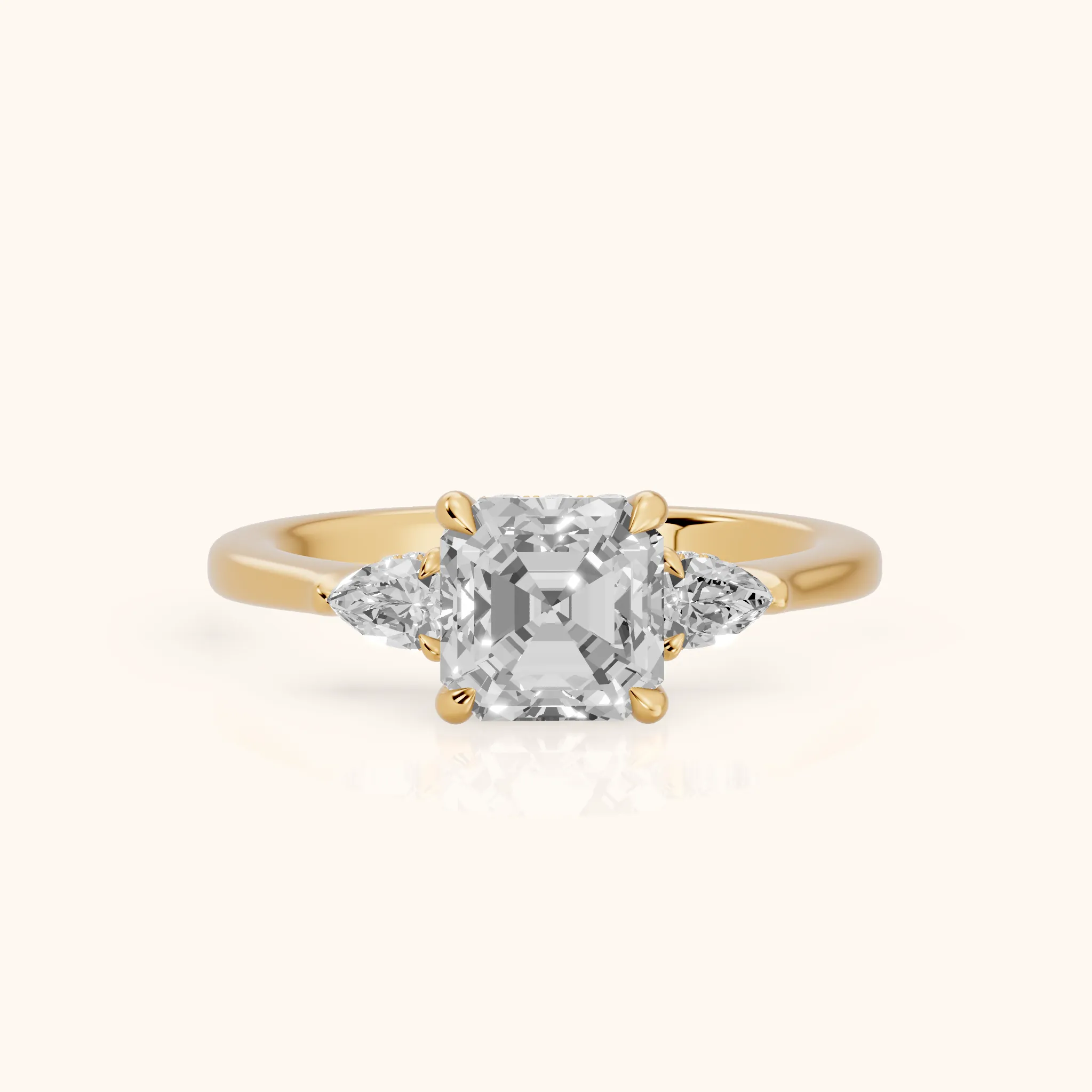 Leila Three-Stone Asscher Diamond Engagement Ring in Yellow Gold — view 1