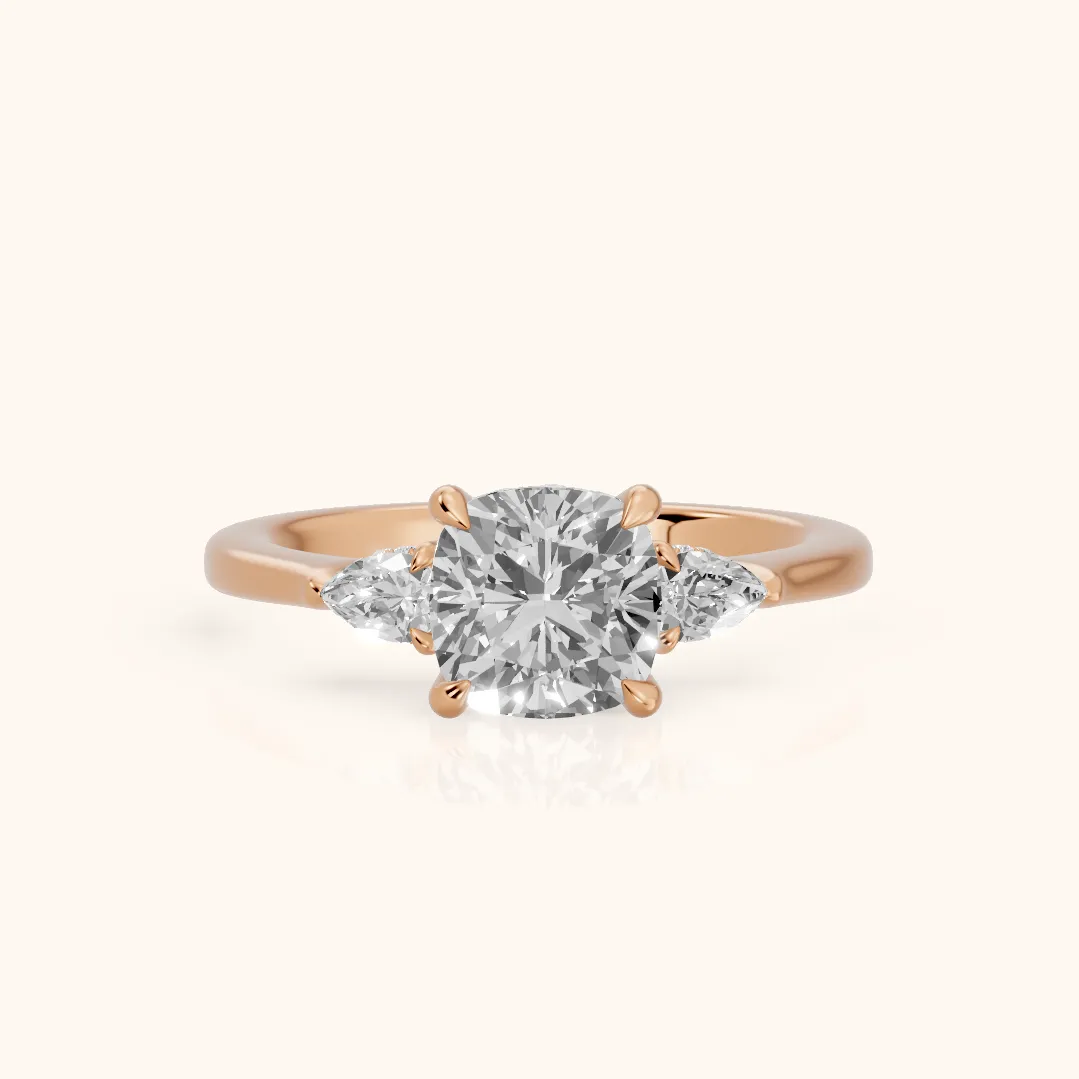Leila Three-Stone Cushion Diamond Engagement Ring in Rose Gold — view 2