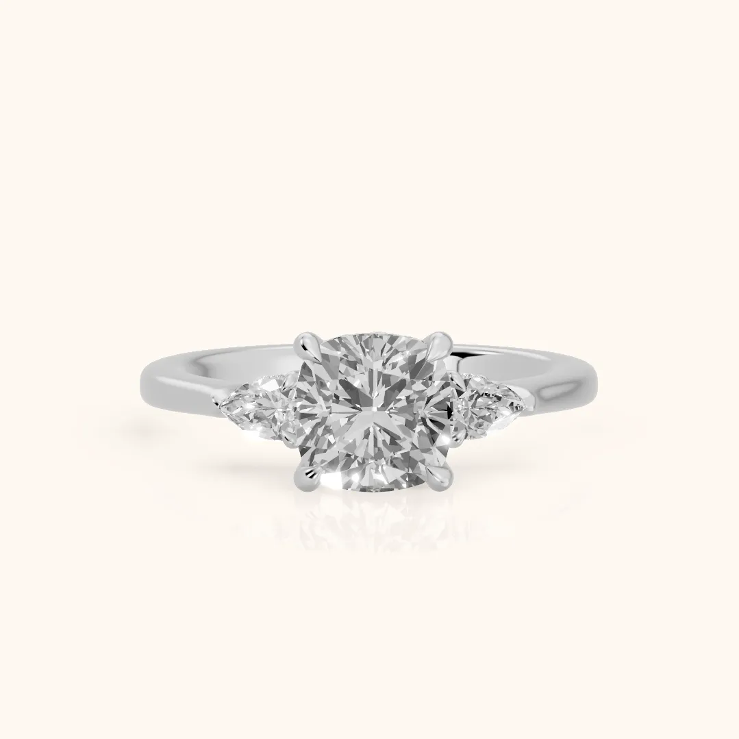 Leila Three-Stone Cushion Diamond Engagement Ring in Silver — view 2
