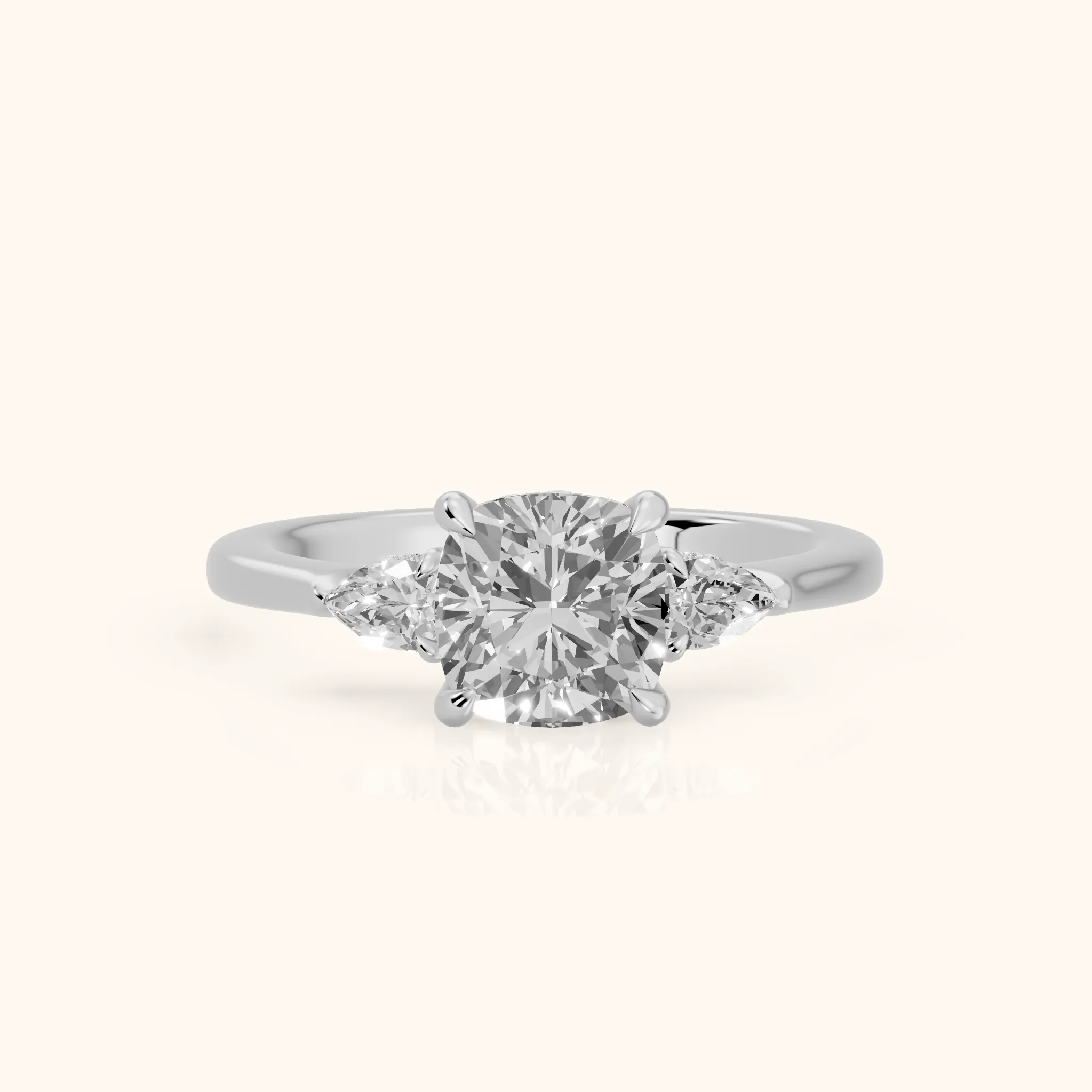 Leila Three-Stone Cushion Diamond Engagement Ring in Silver — view 1