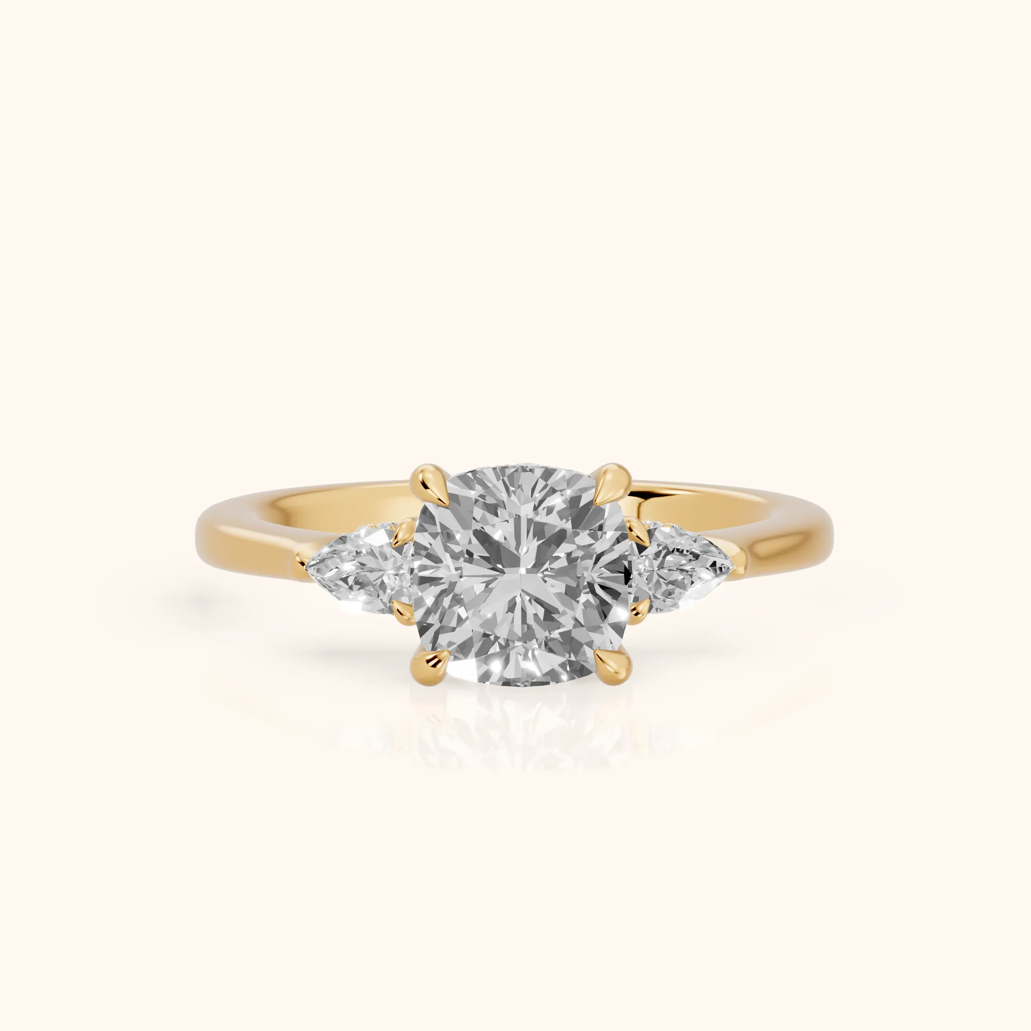 Leila Three-Stone Cushion Diamond Engagement Ring in Yellow Gold — view 1