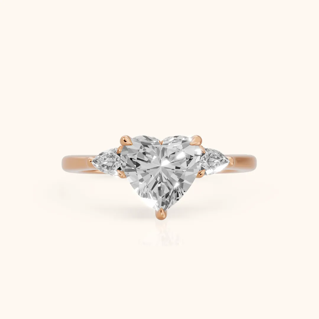 Leila Three-Stone Heart Diamond Engagement Ring in Rose Gold — view 2
