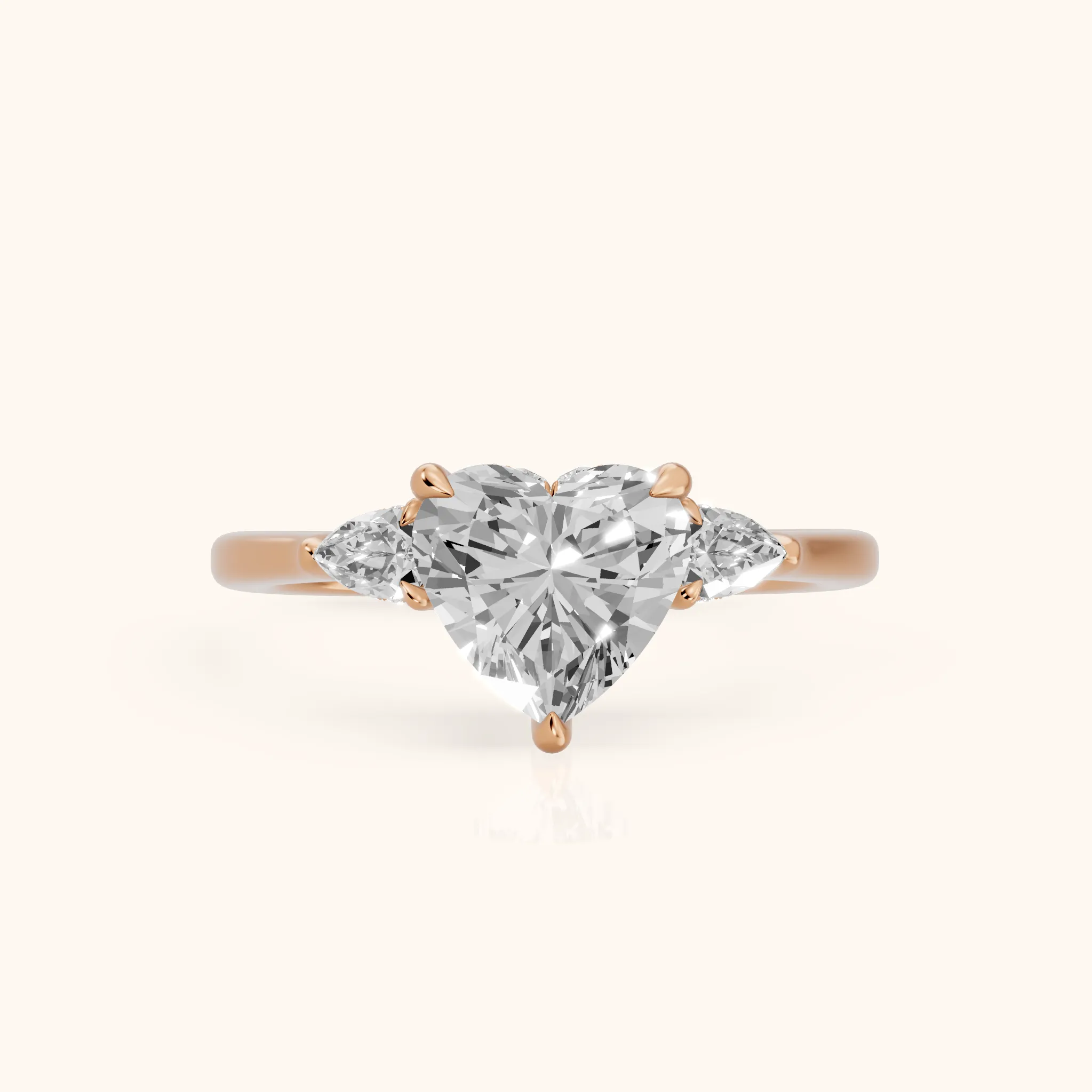 Leila Three-Stone Heart Diamond Engagement Ring in Rose Gold — view 1
