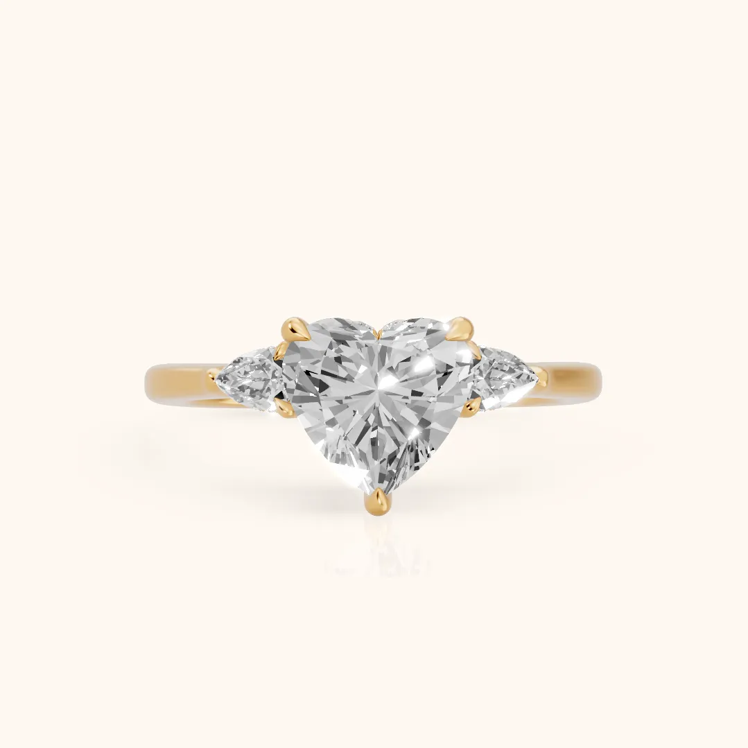 Leila Three-Stone Heart Diamond Engagement Ring in Yellow Gold — view 2