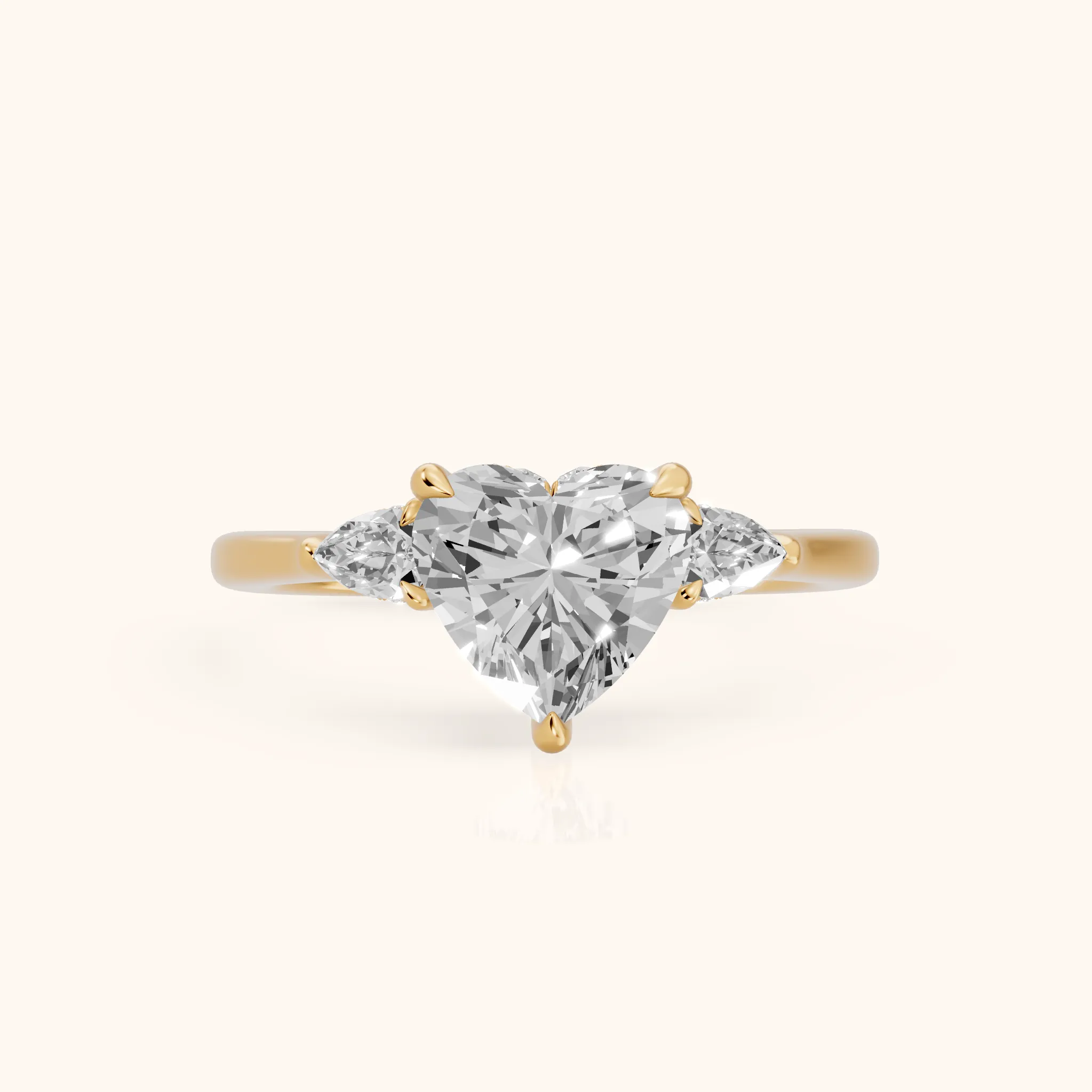 Leila Three-Stone Heart Diamond Engagement Ring in Yellow Gold — view 1