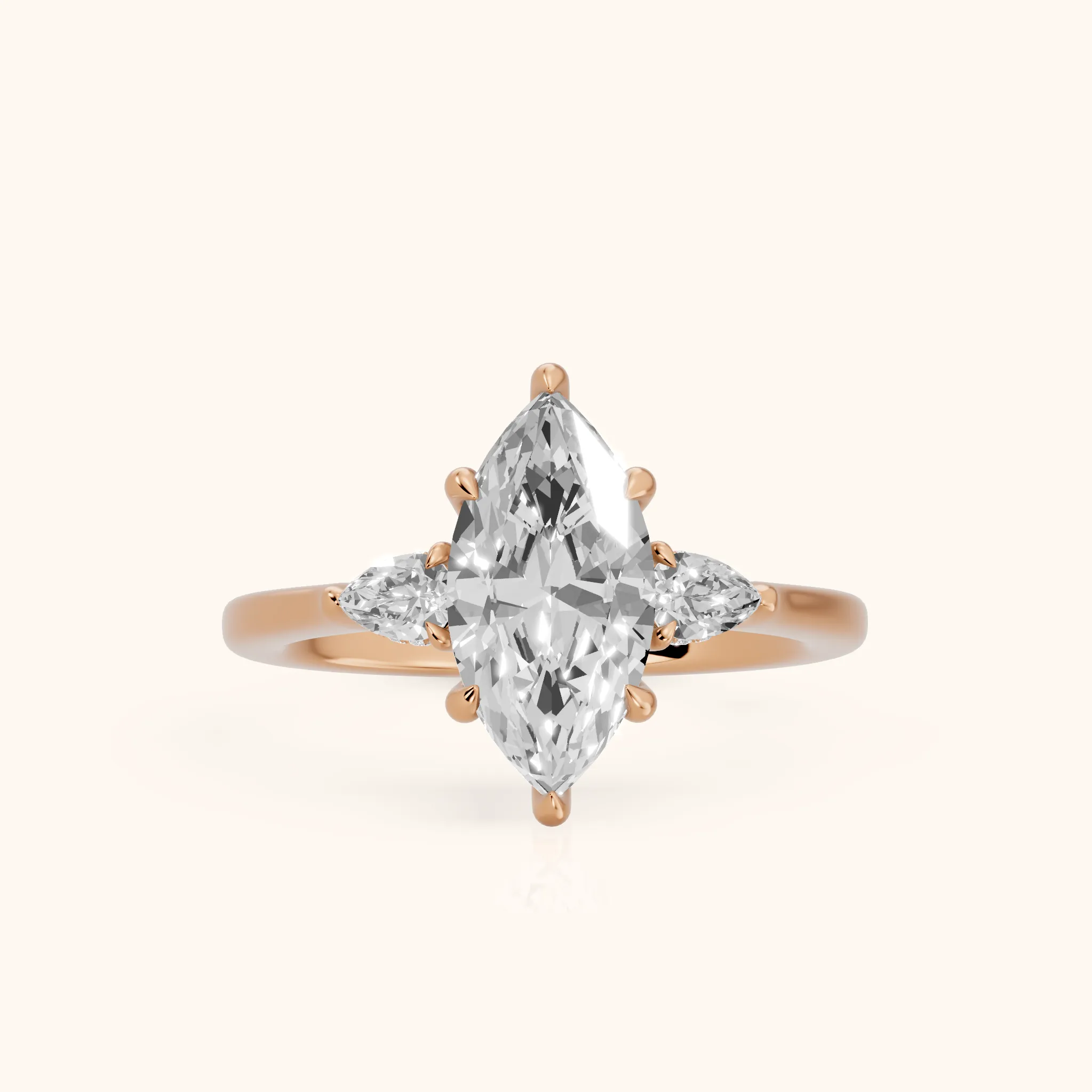 Leila Three-Stone Marquise Diamond Engagement Ring in Rose Gold — view 1