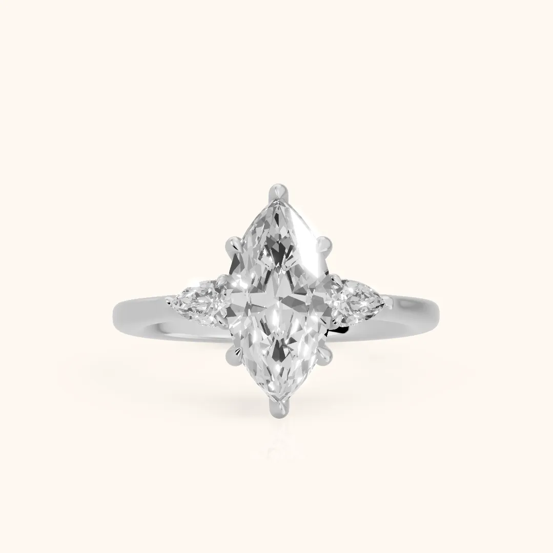 Leila Three-Stone Marquise Diamond Engagement Ring in Silver — view 2
