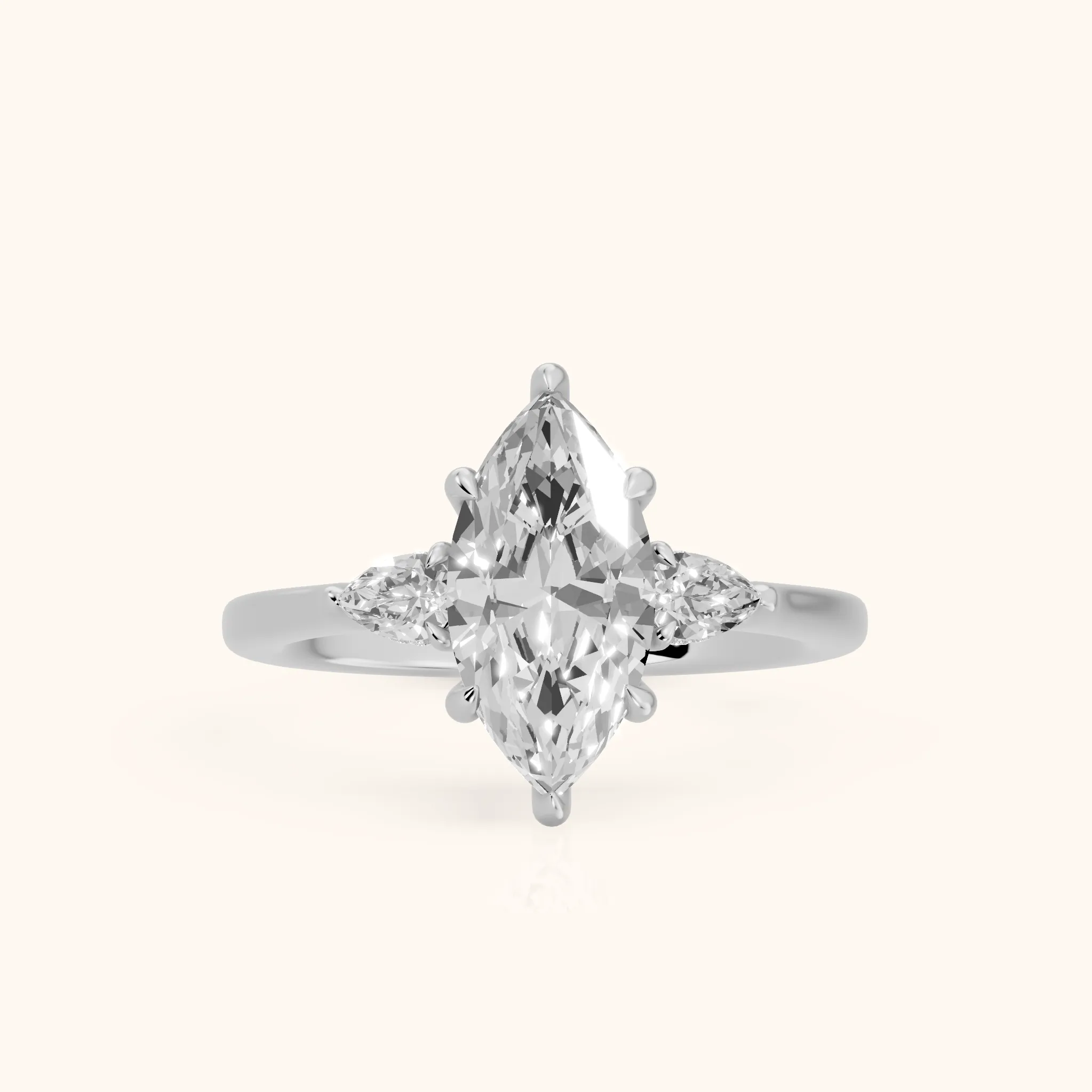 Leila Three-Stone Marquise Diamond Engagement Ring in Silver — view 1