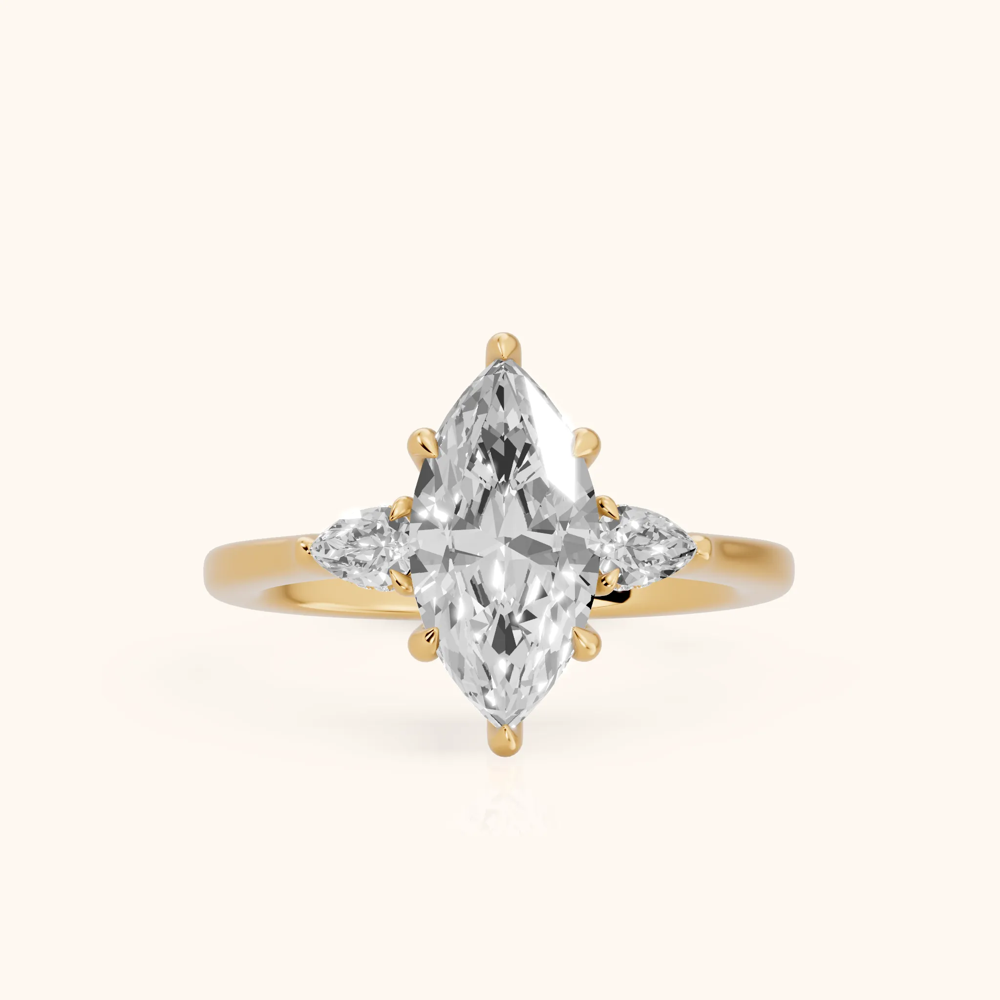 Leila Three-Stone Marquise Diamond Engagement Ring in Yellow Gold — view 1