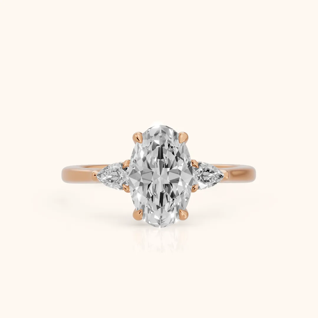 Leila Three-Stone Oval Diamond Engagement Ring in Rose Gold — view 2