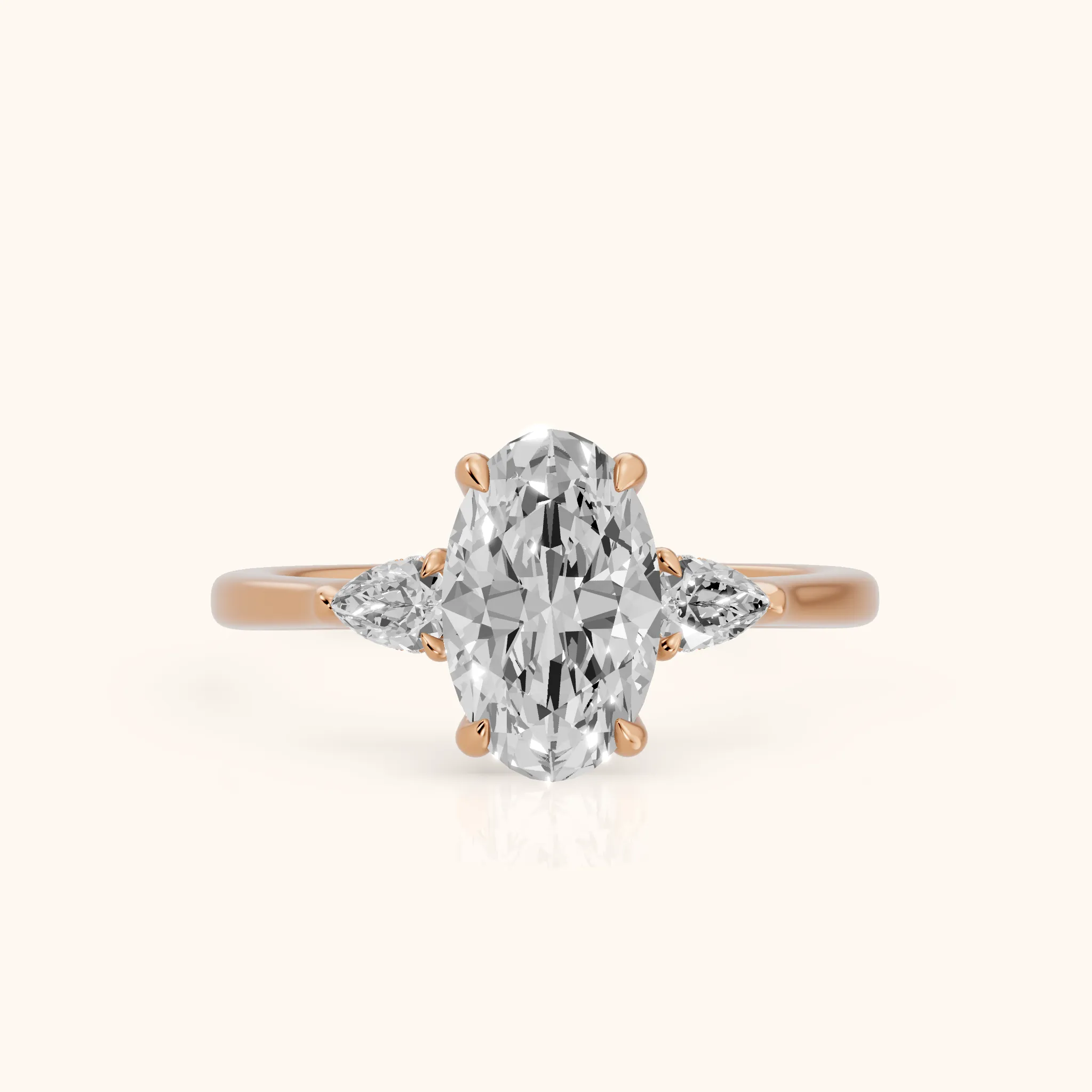 Leila Three-Stone Oval Diamond Engagement Ring in Rose Gold — view 1