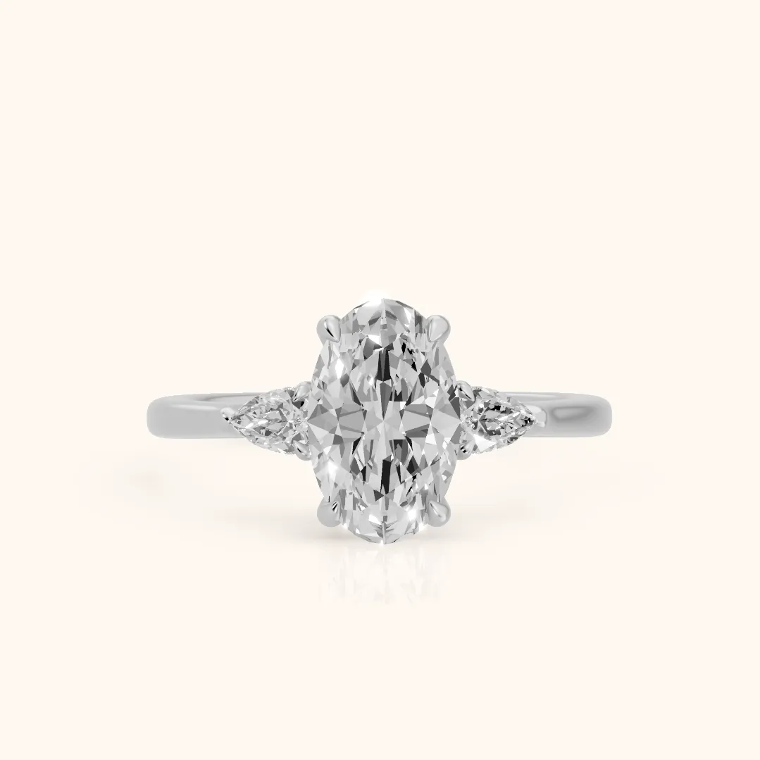 Leila Three-Stone Oval Diamond Engagement Ring in Silver — view 2