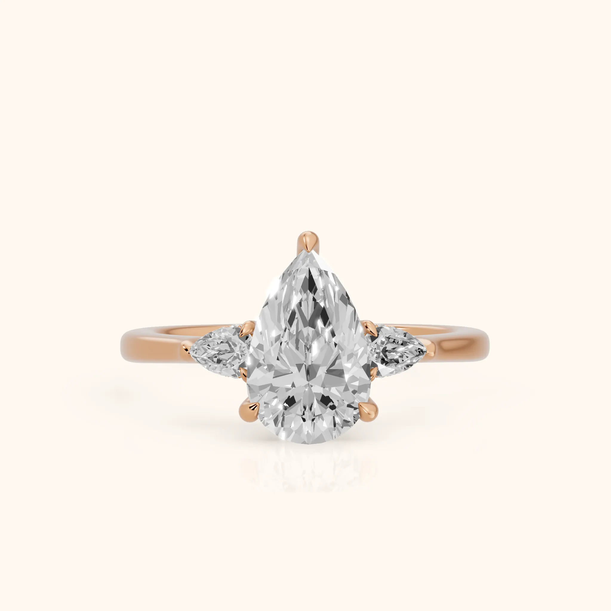 Leila Three-Stone Pear Diamond Engagement Ring in Rose Gold — view 1