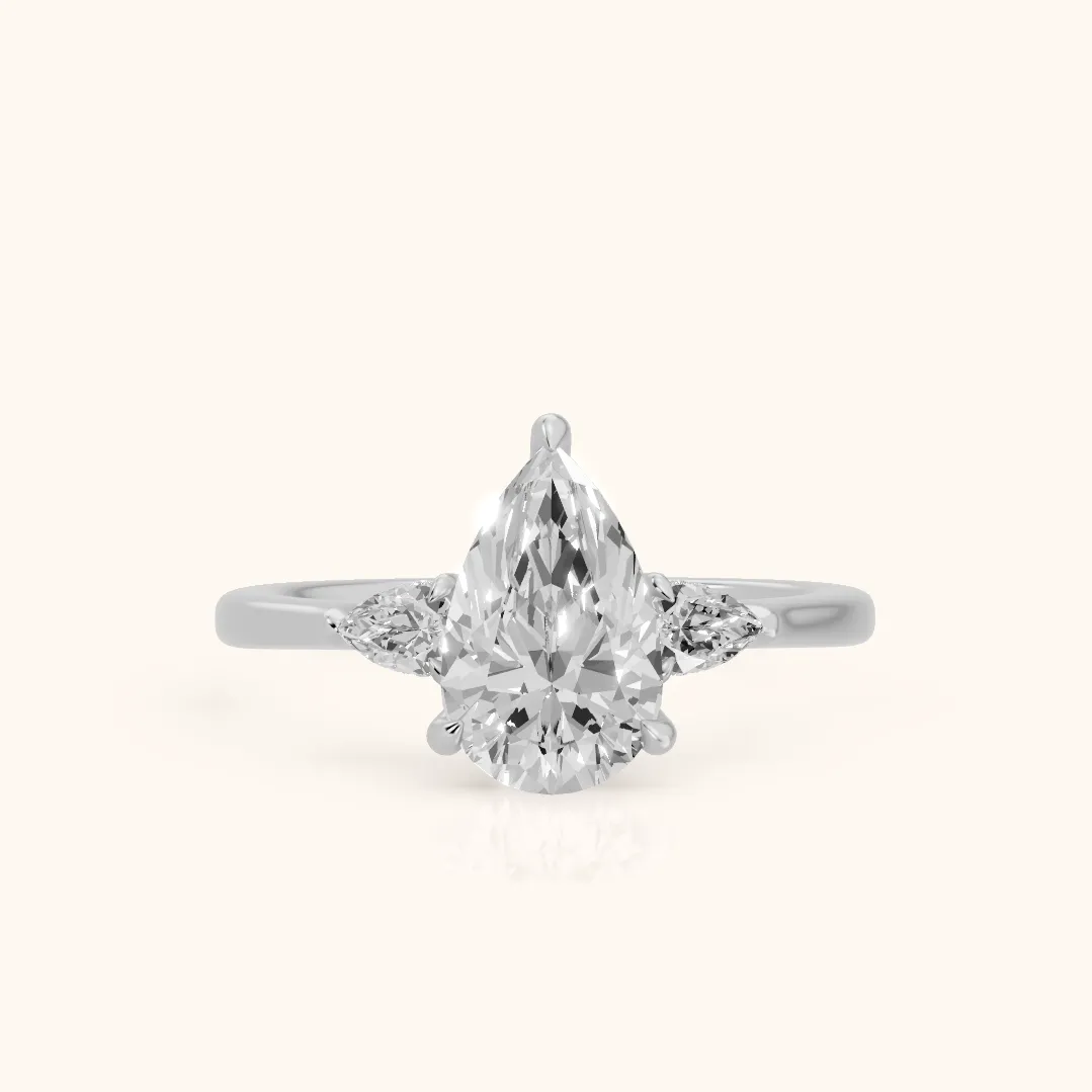 Leila Three-Stone Pear Diamond Engagement Ring in White Gold — view 2