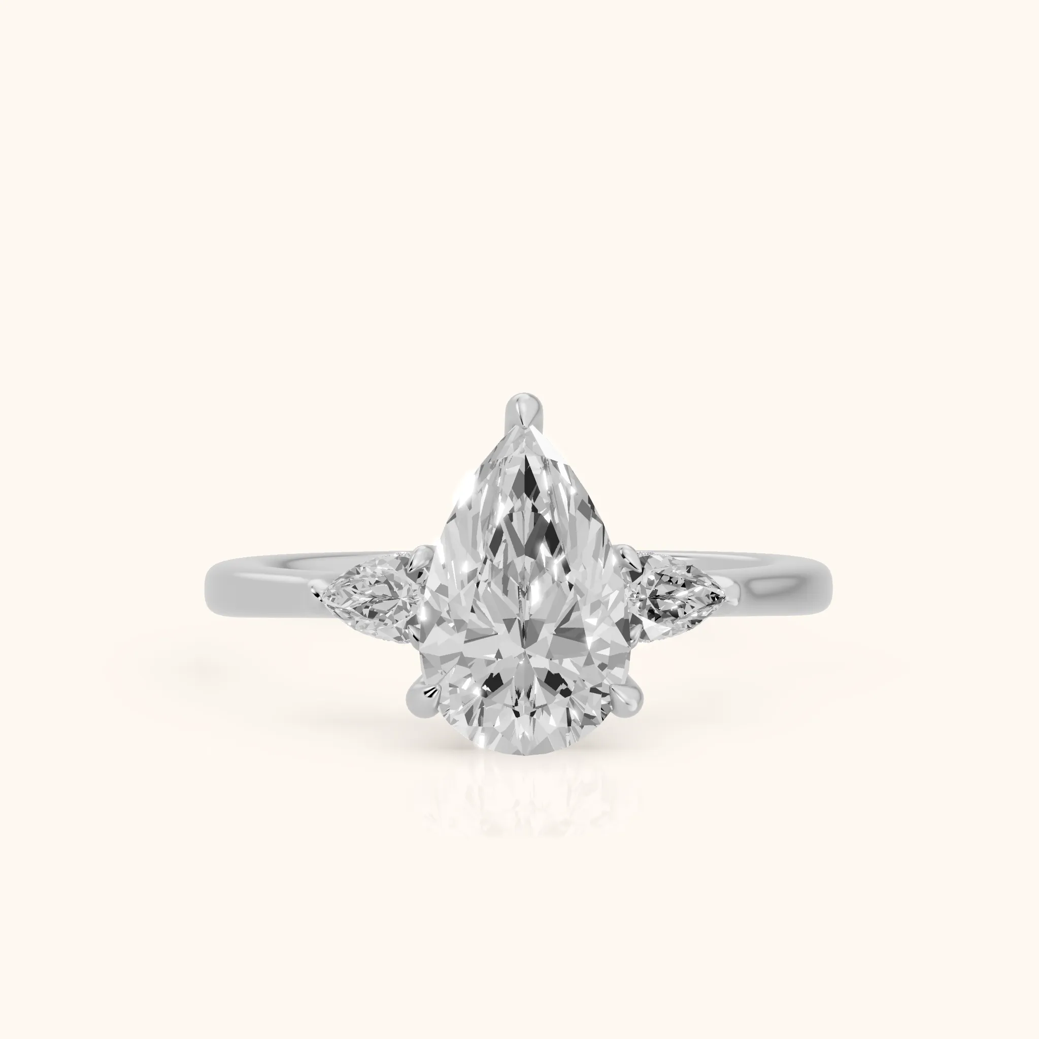 Leila Three-Stone Pear Diamond Engagement Ring in White Gold — view 1