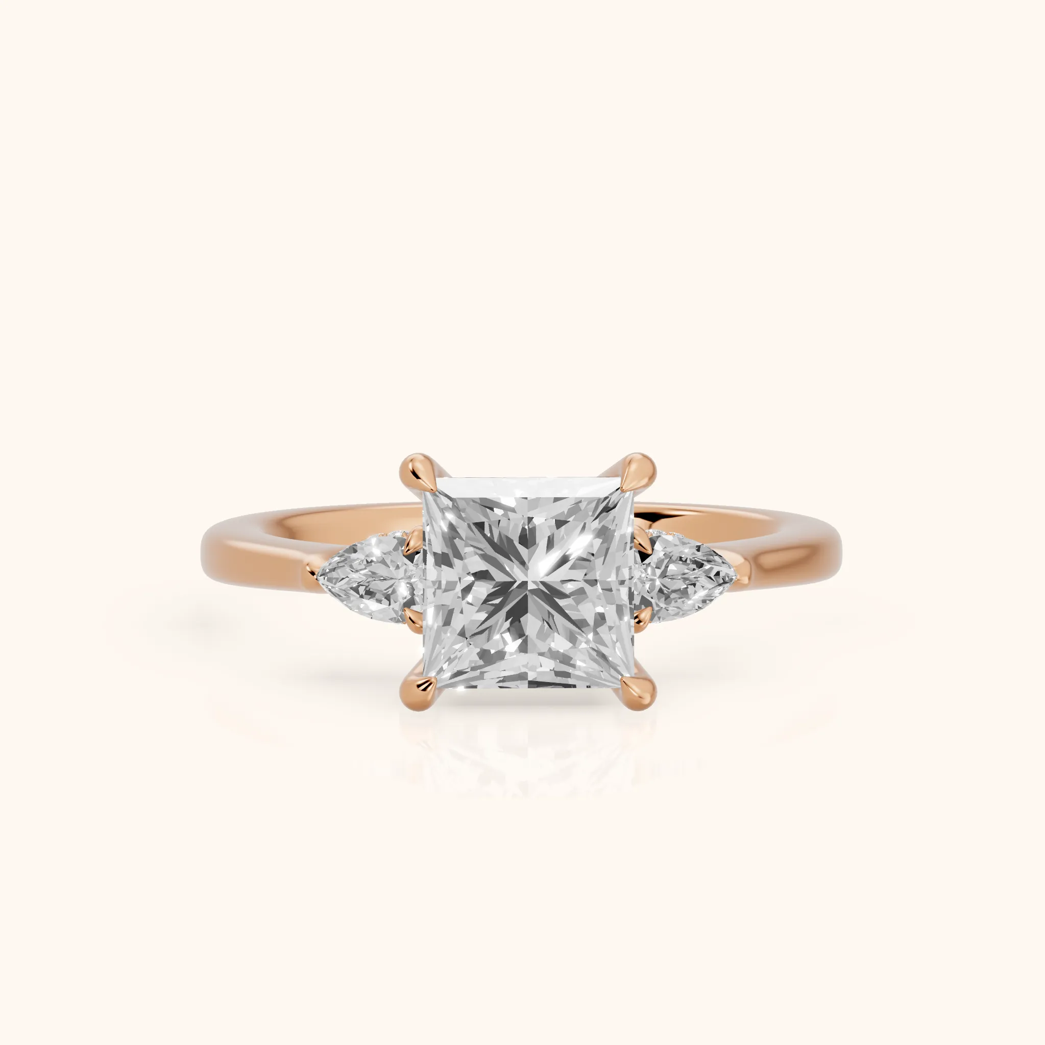 Leila Three-Stone Princess Diamond Engagement Ring in Rose Gold — view 1