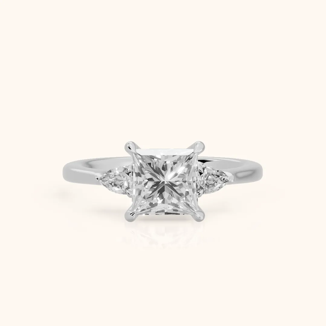 Leila Three-Stone Princess Diamond Engagement Ring in White Gold — view 2