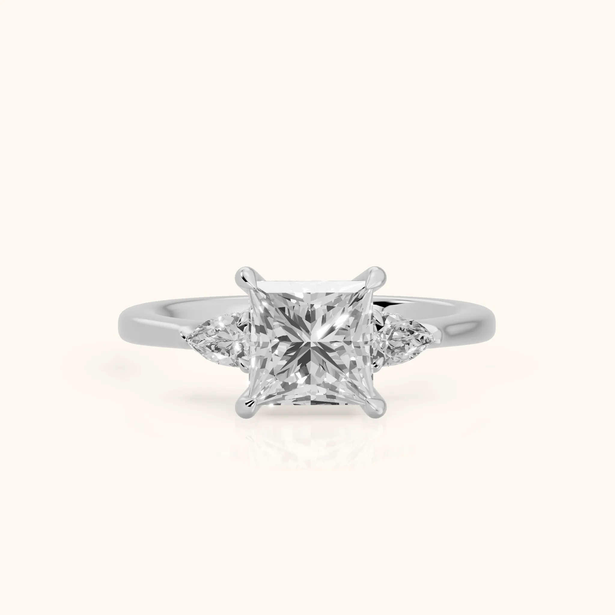 Leila Three-Stone Princess Diamond Engagement Ring in White Gold — view 1
