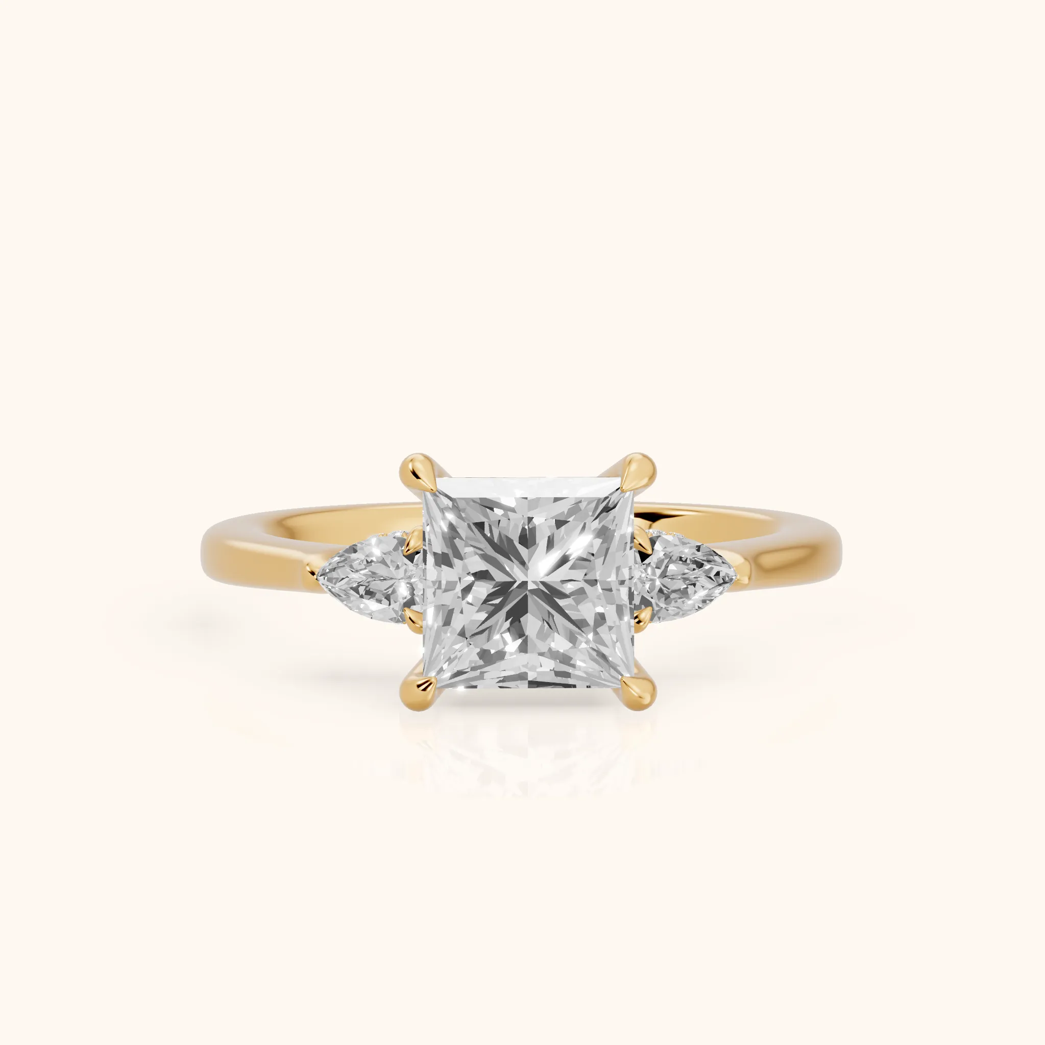 Leila Three-Stone Princess Diamond Engagement Ring in Yellow Gold — view 1