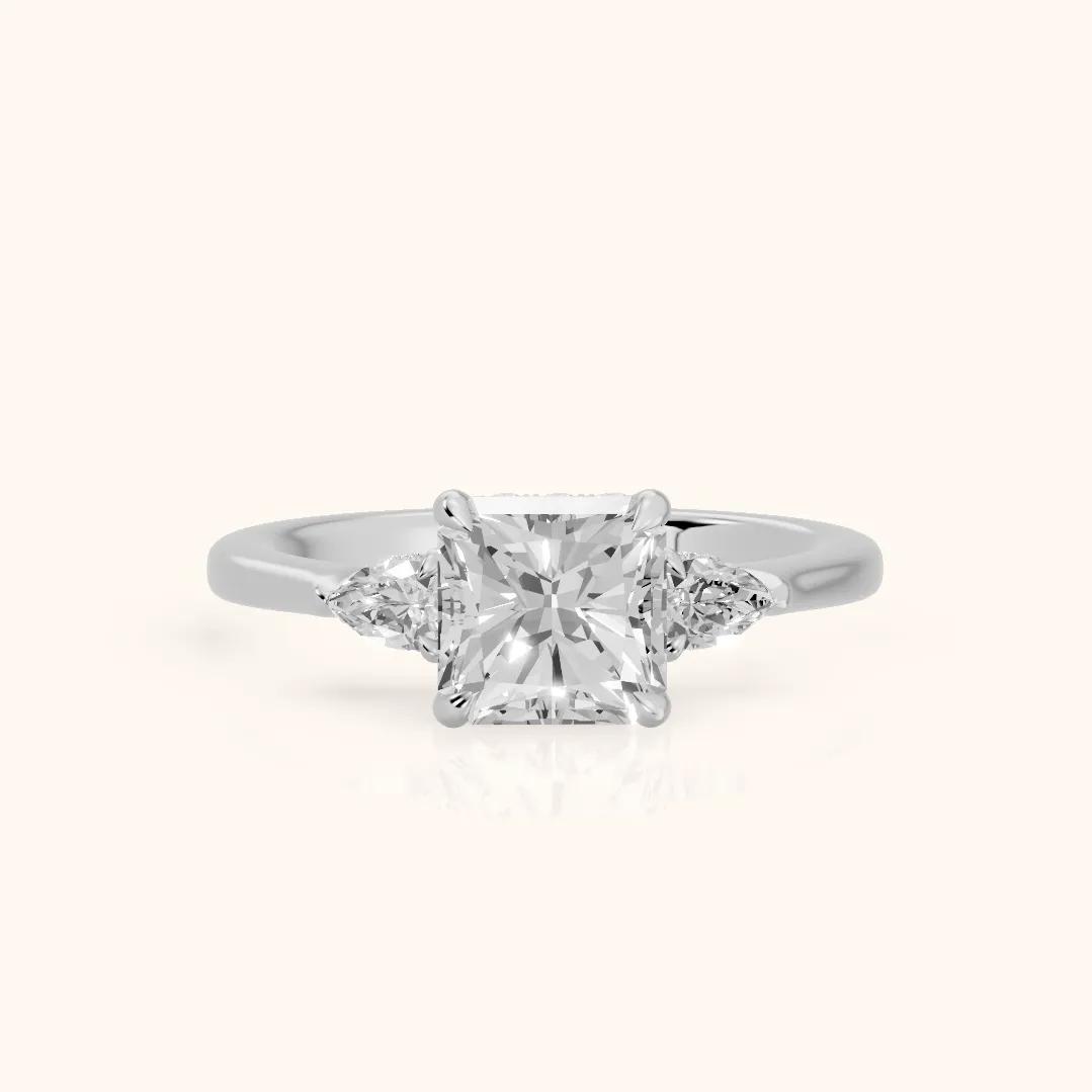 Leila Three-Stone Radiant Diamond Engagement Ring in White Gold — view 2
