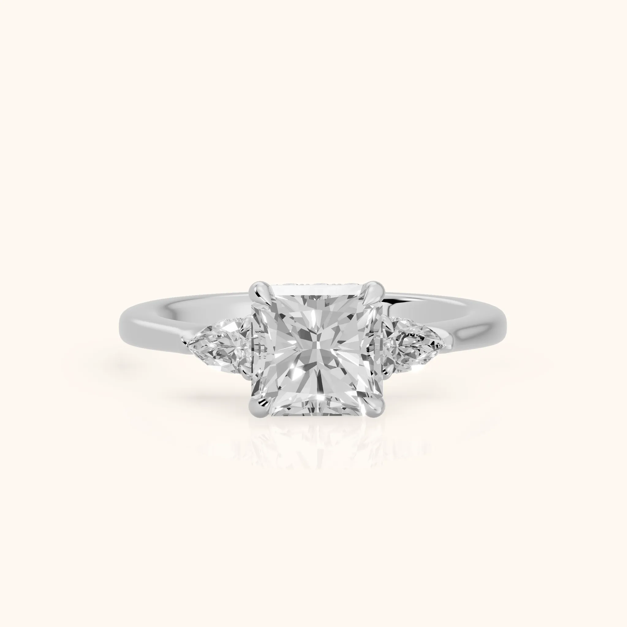 Leila Three-Stone Radiant Diamond Engagement Ring in White Gold — view 1