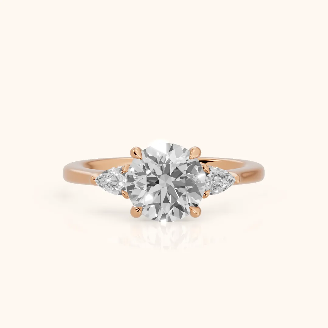 Leila Three-Stone Round Diamond Engagement Ring in Rose Gold — view 2