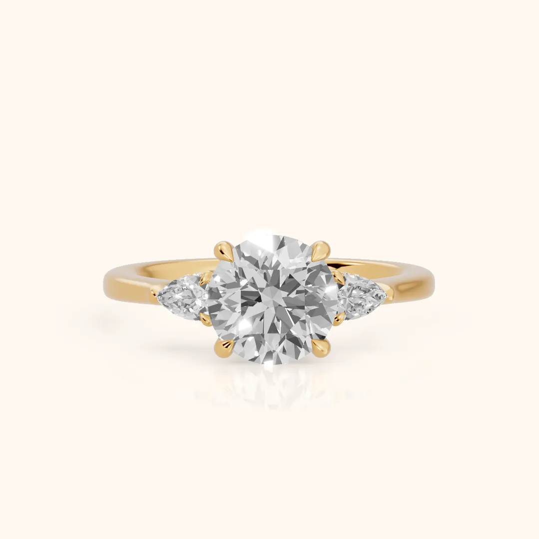 Leila Three-Stone Round Diamond Engagement Ring in Yellow Gold — view 2