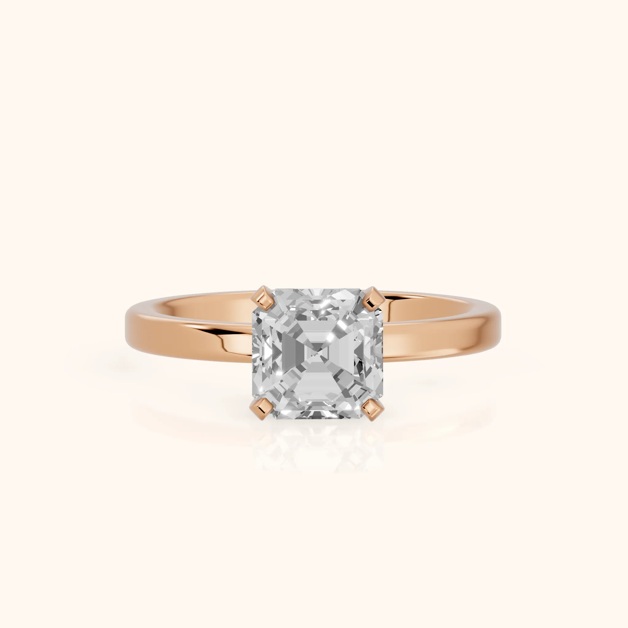 Liana Solitaire Claw Prong Asscher Diamond Engagement Ring in Rose Gold — view 1