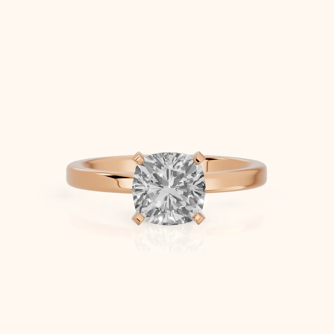 Liana Solitaire Claw Prong Cushion Diamond Engagement Ring in Rose Gold — view 2