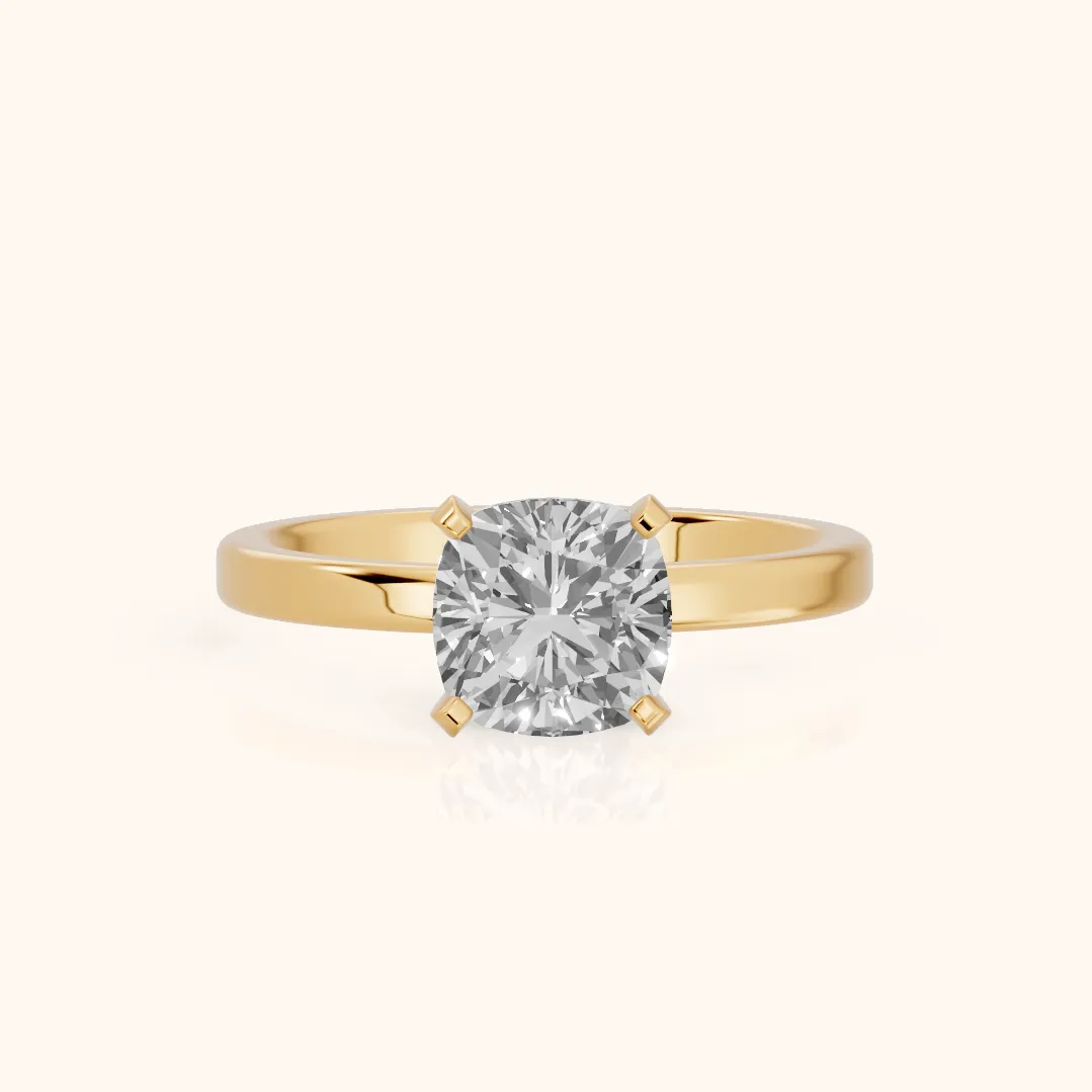 Liana Solitaire Claw Prong Cushion Diamond Engagement Ring in Yellow Gold — view 2