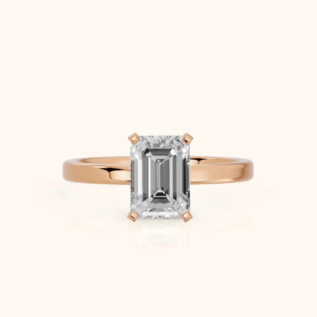 Liana Solitaire Claw Prong Emerald Diamond Engagement Ring in Rose Gold — view 2