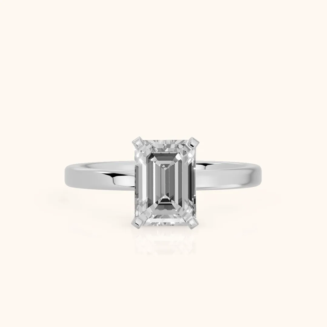 Liana Solitaire Claw Prong Emerald Diamond Engagement Ring in Platinum — view 2