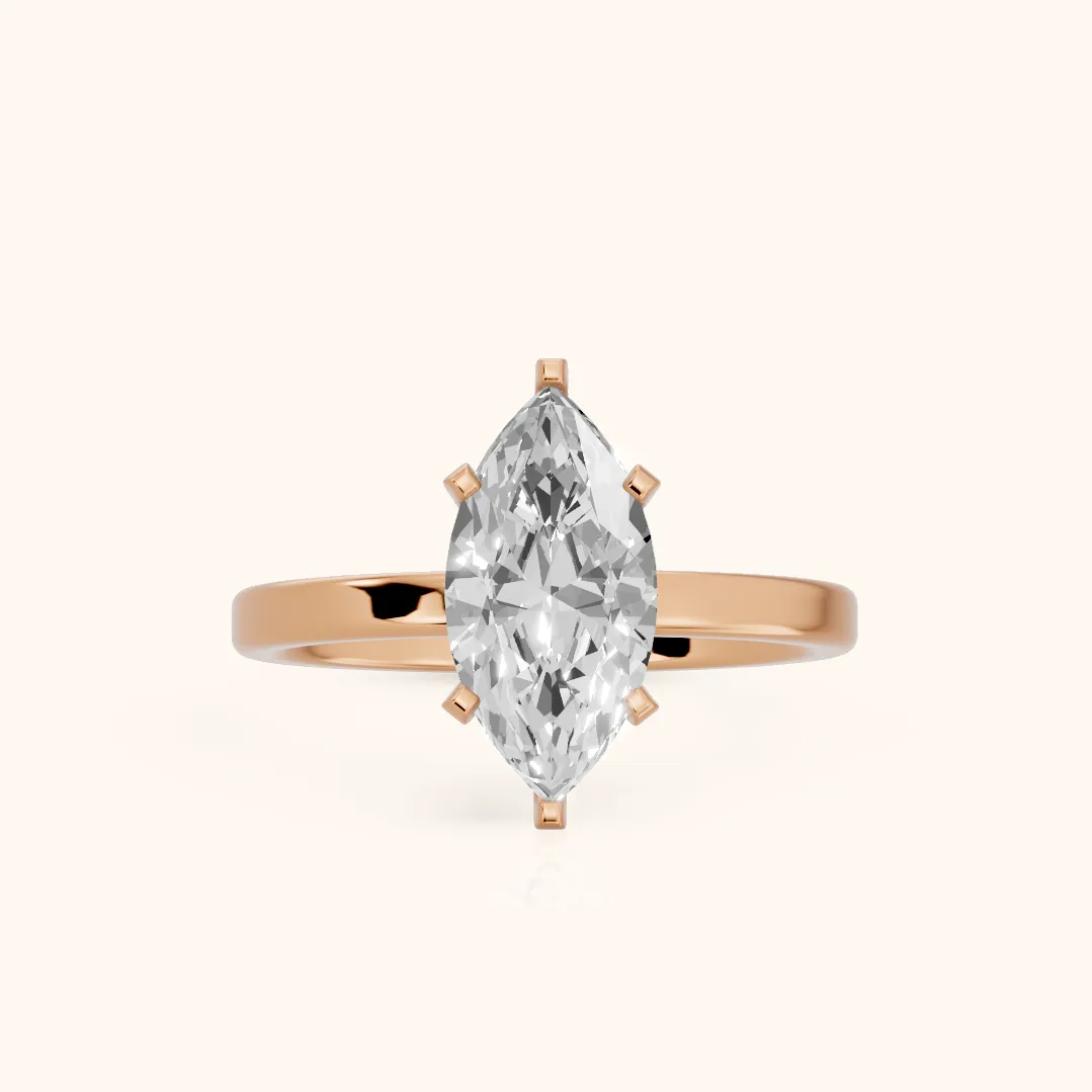 Liana Solitaire Claw Prong Marquise Diamond Engagement Ring in Rose Gold — view 2