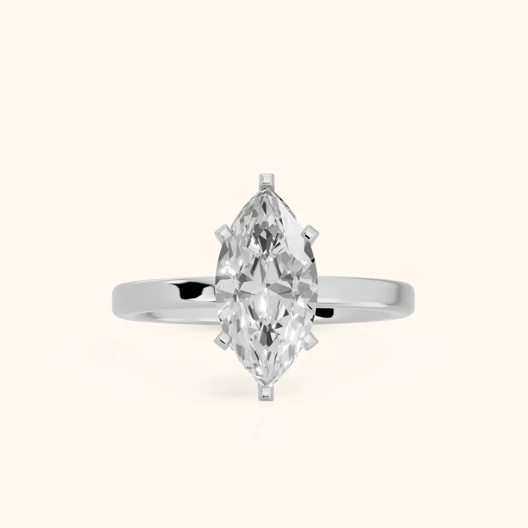 Liana Solitaire Claw Prong Marquise Diamond Engagement Ring in Silver — view 2