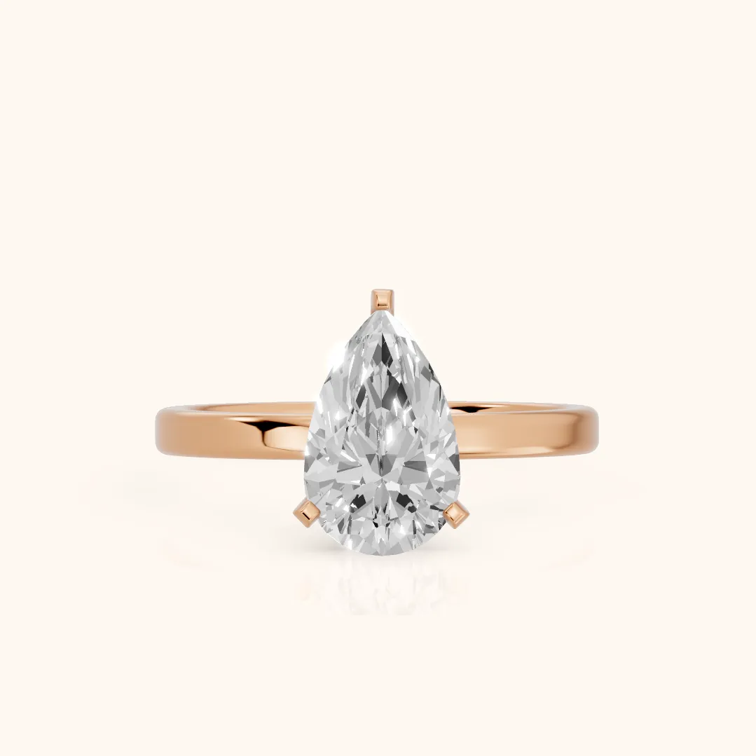 Liana Solitaire Claw Prong Pear Diamond Engagement Ring in Rose Gold — view 2