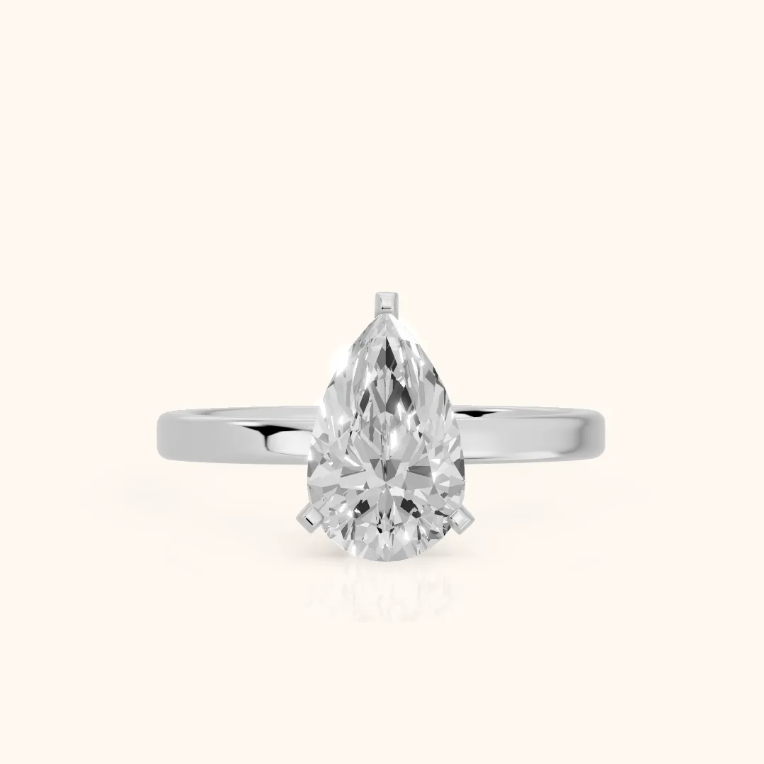 Liana Solitaire Claw Prong Pear Diamond Engagement Ring in Silver — view 2