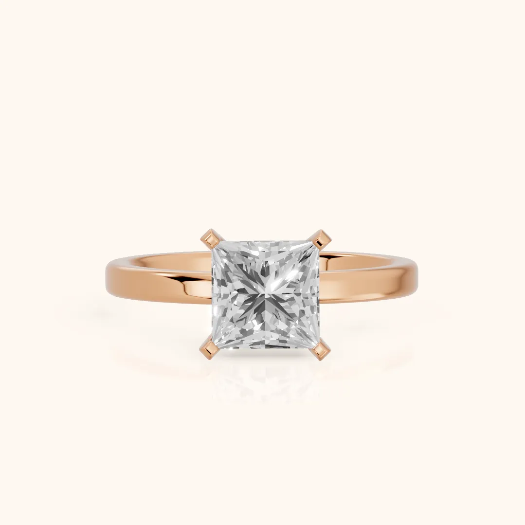 Liana Solitaire Claw Prong Princess Diamond Engagement Ring in Rose Gold — view 2