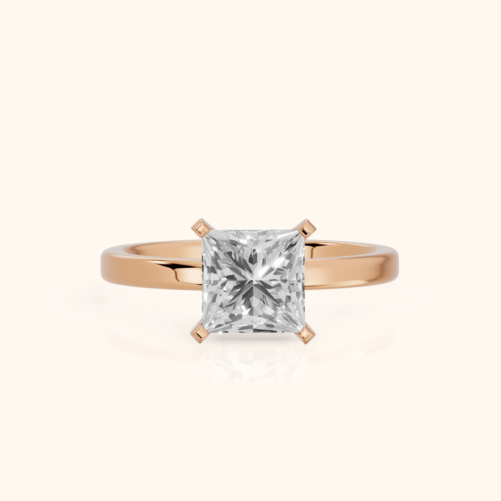 Liana Solitaire Claw Prong Princess Diamond Engagement Ring in Rose Gold — view 1