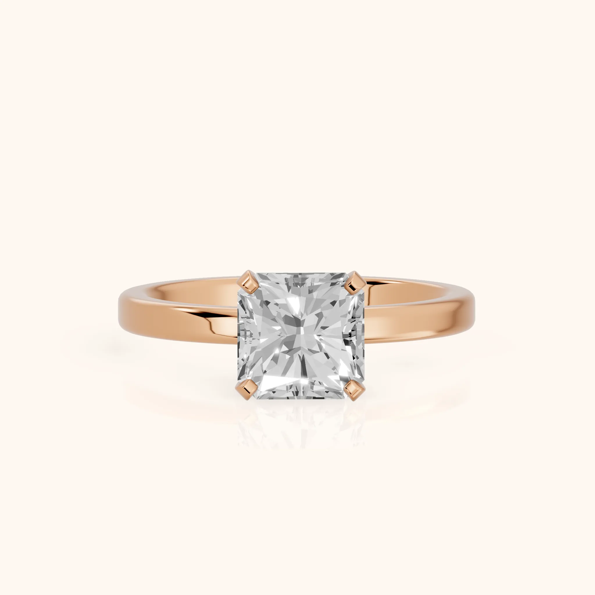 Liana Solitaire Claw Prong Radiant Diamond Engagement Ring in Rose Gold — view 1