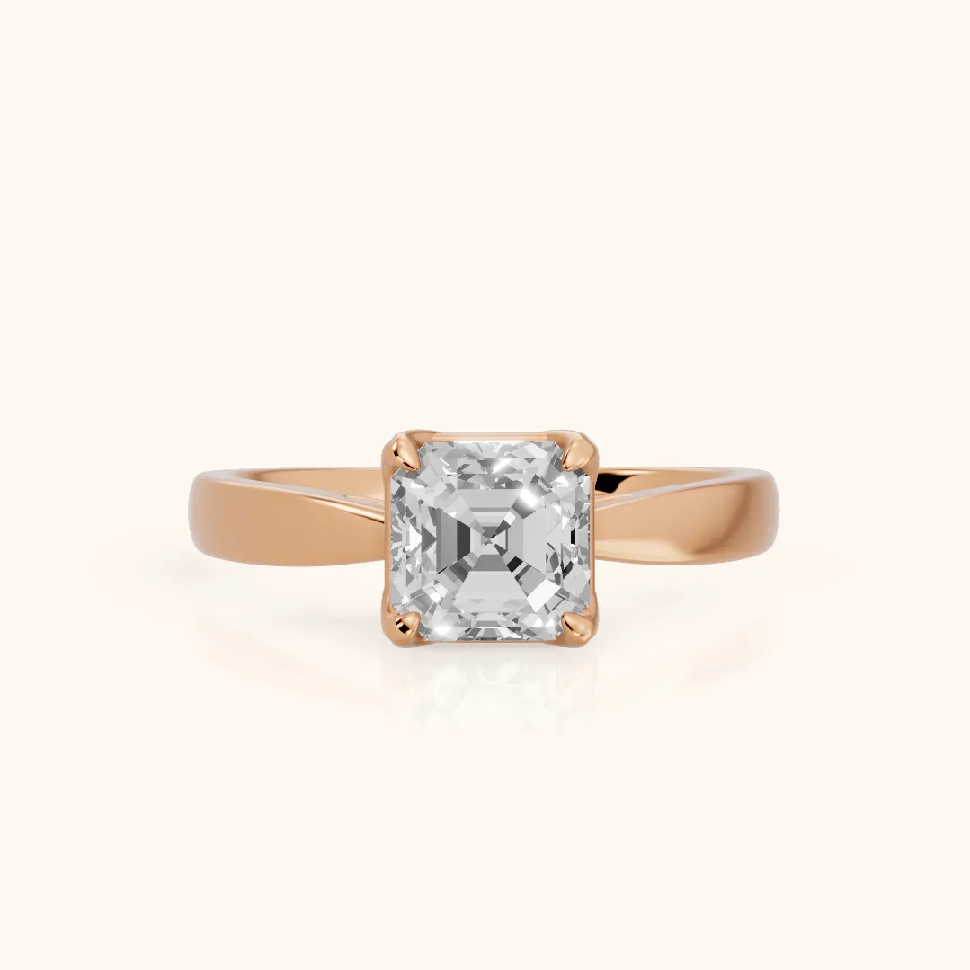 Lucia Solitaire Six-Prong Asscher Diamond Engagement Ring in Rose Gold — view 2