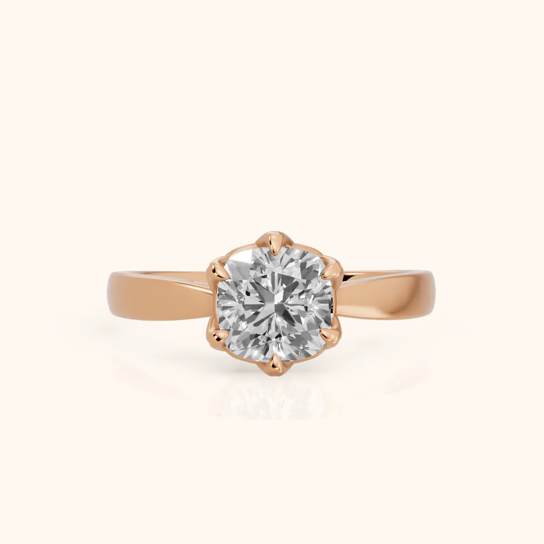 Lucia Solitaire Six-Prong Cushion Diamond Engagement Ring in Rose Gold — view 2
