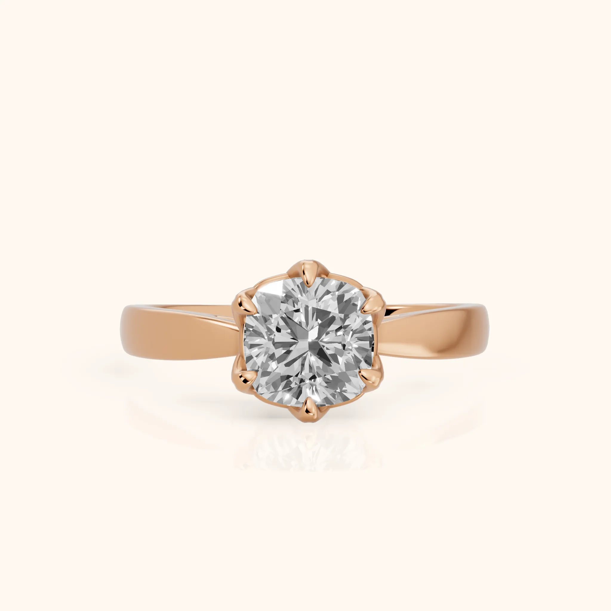 Lucia Solitaire Six-Prong Cushion Diamond Engagement Ring in Rose Gold — view 1