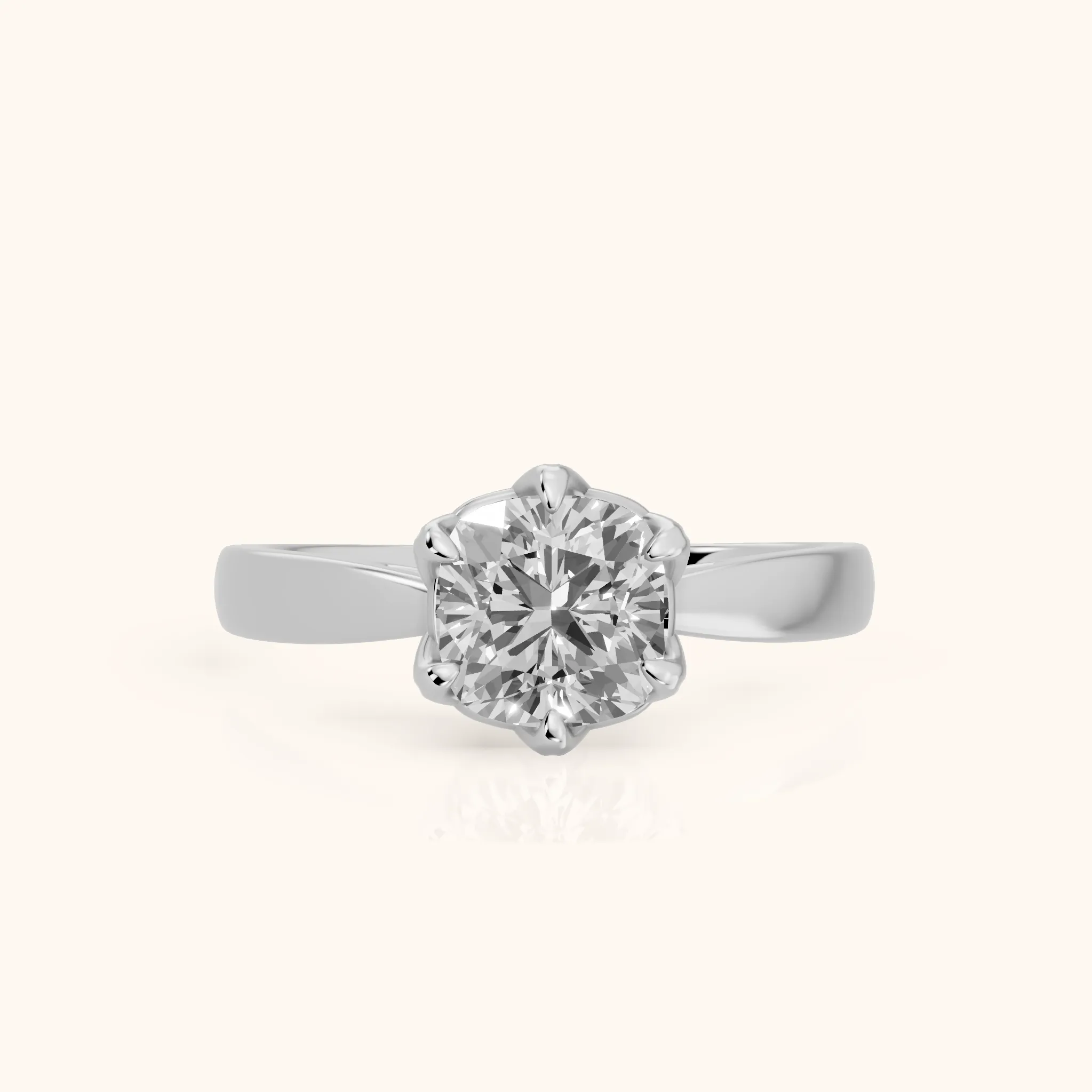 Lucia Solitaire Six-Prong Cushion Diamond Engagement Ring in Silver — view 1