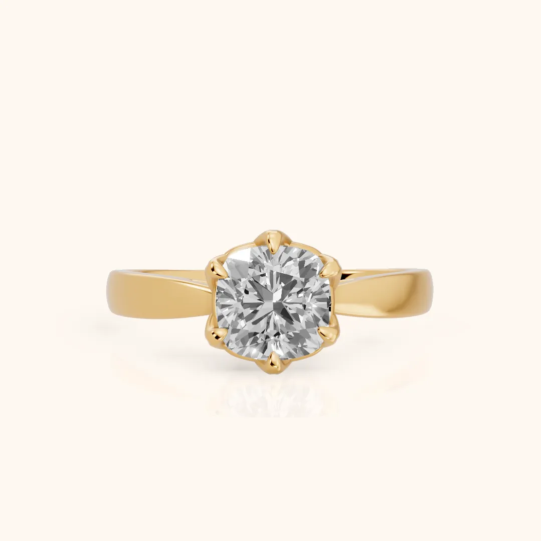 Lucia Solitaire Six-Prong Cushion Diamond Engagement Ring in Yellow Gold — view 2