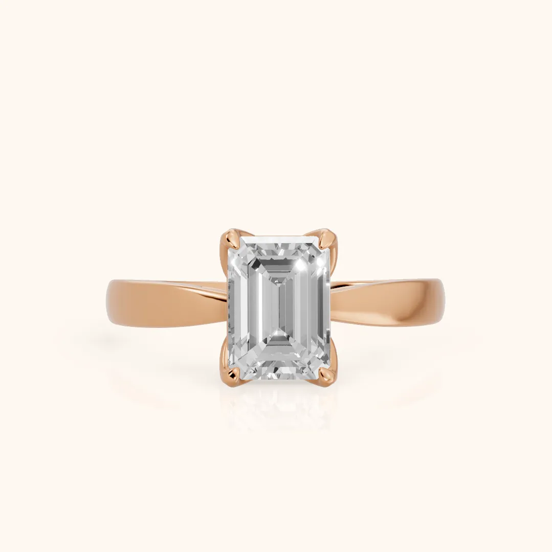 Lucia Solitaire Six-Prong Emerald Diamond Engagement Ring in Rose Gold — view 2