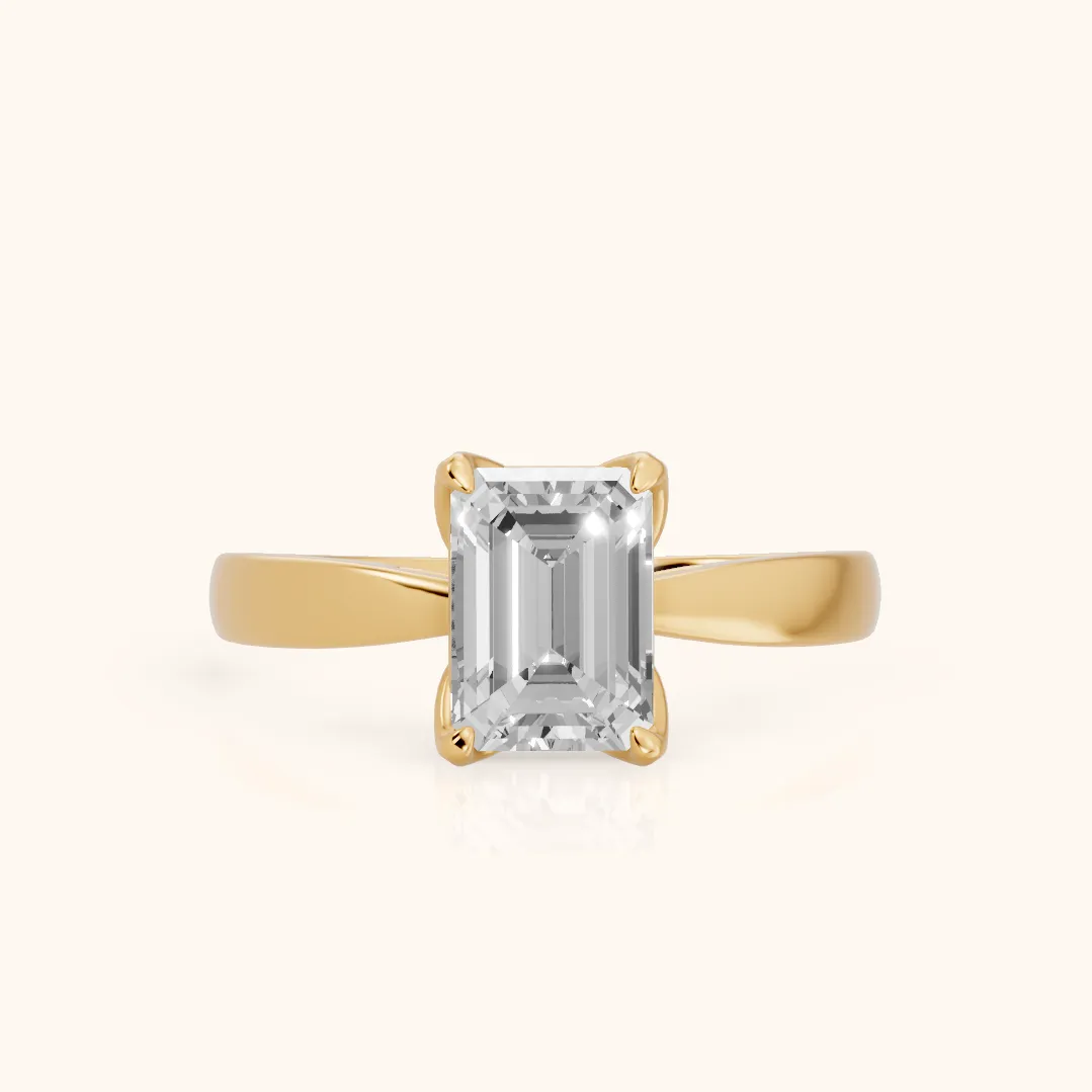 Lucia Solitaire Six-Prong Emerald Diamond Engagement Ring in Yellow Gold — view 2