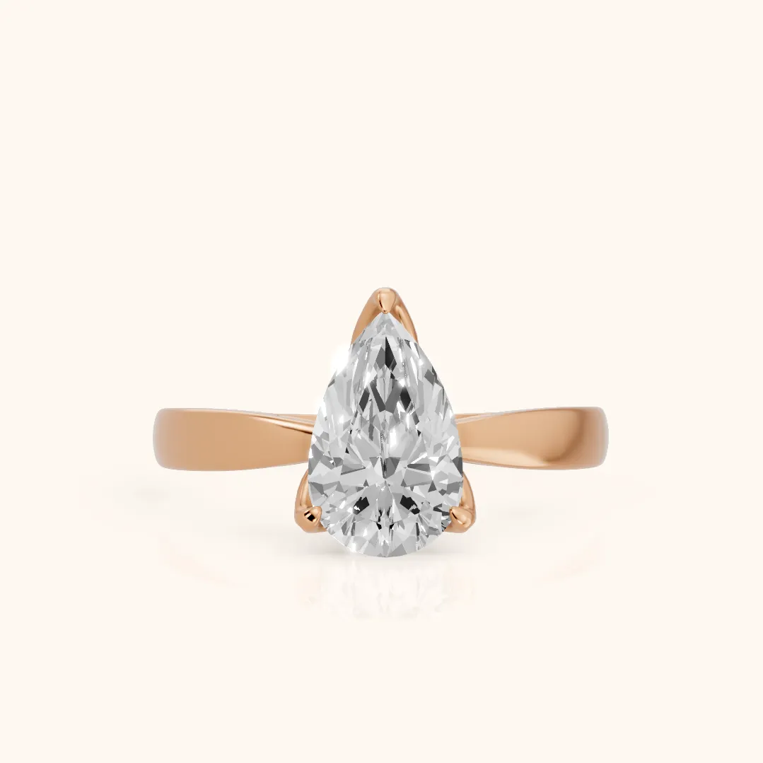 Lucia Solitaire Six-Prong Pear Diamond Engagement Ring in Rose Gold — view 2